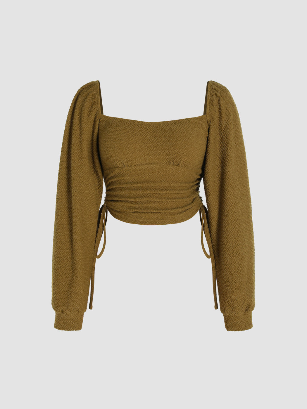  Texture Drawstring Long Sleeve Crop Top