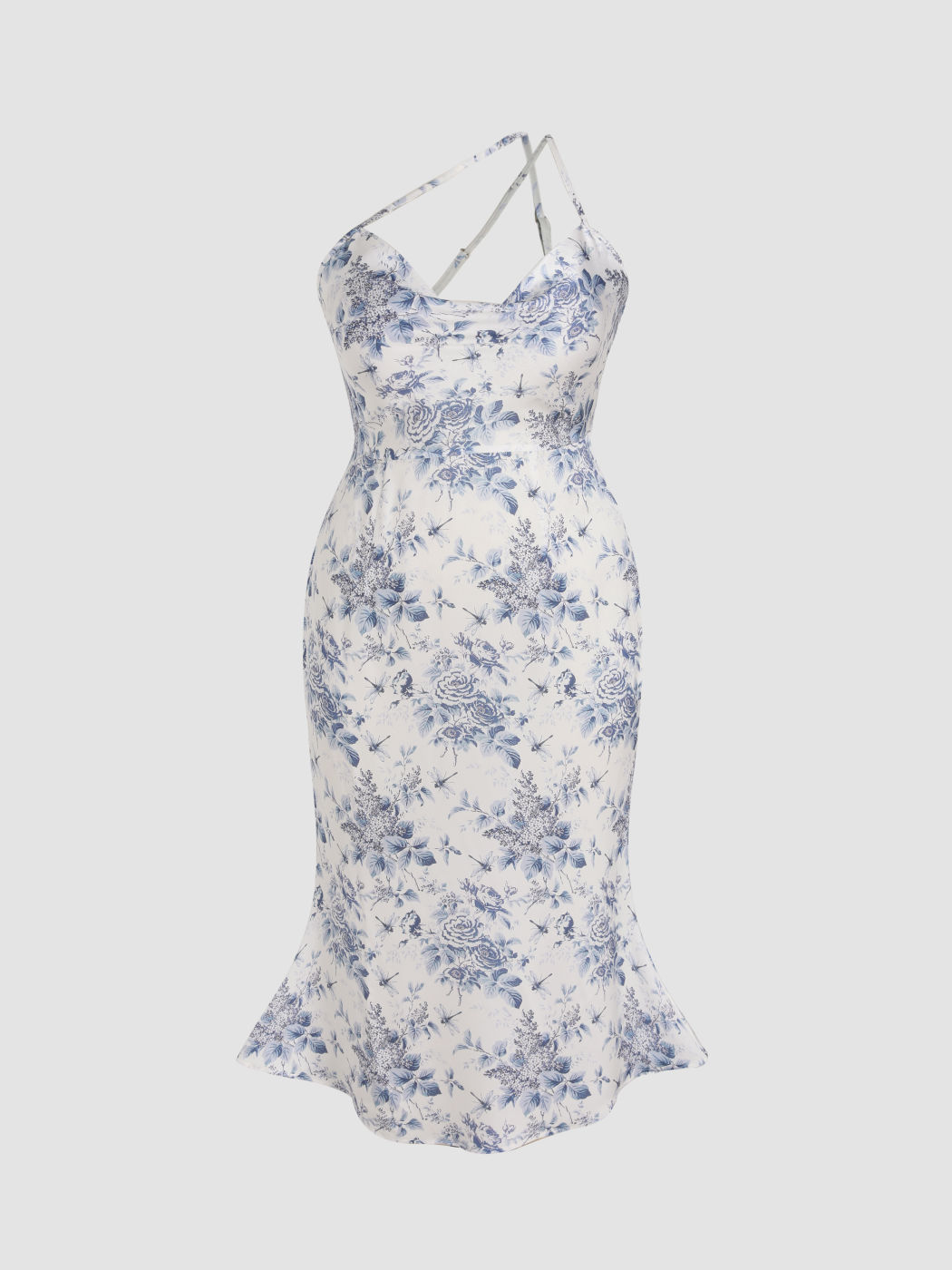 Blumen- und Libellen-Midikleid mit Wasserfallausschnitt Kurve & Plus