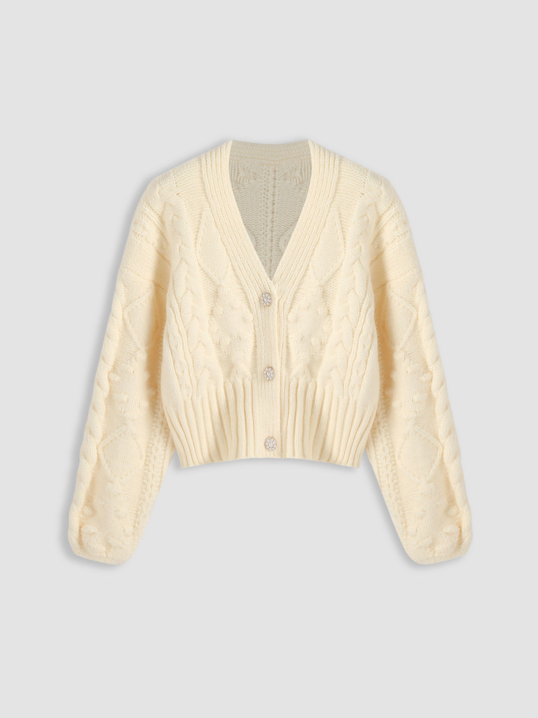 Solide Knopfstrick-Crop-Cardigan