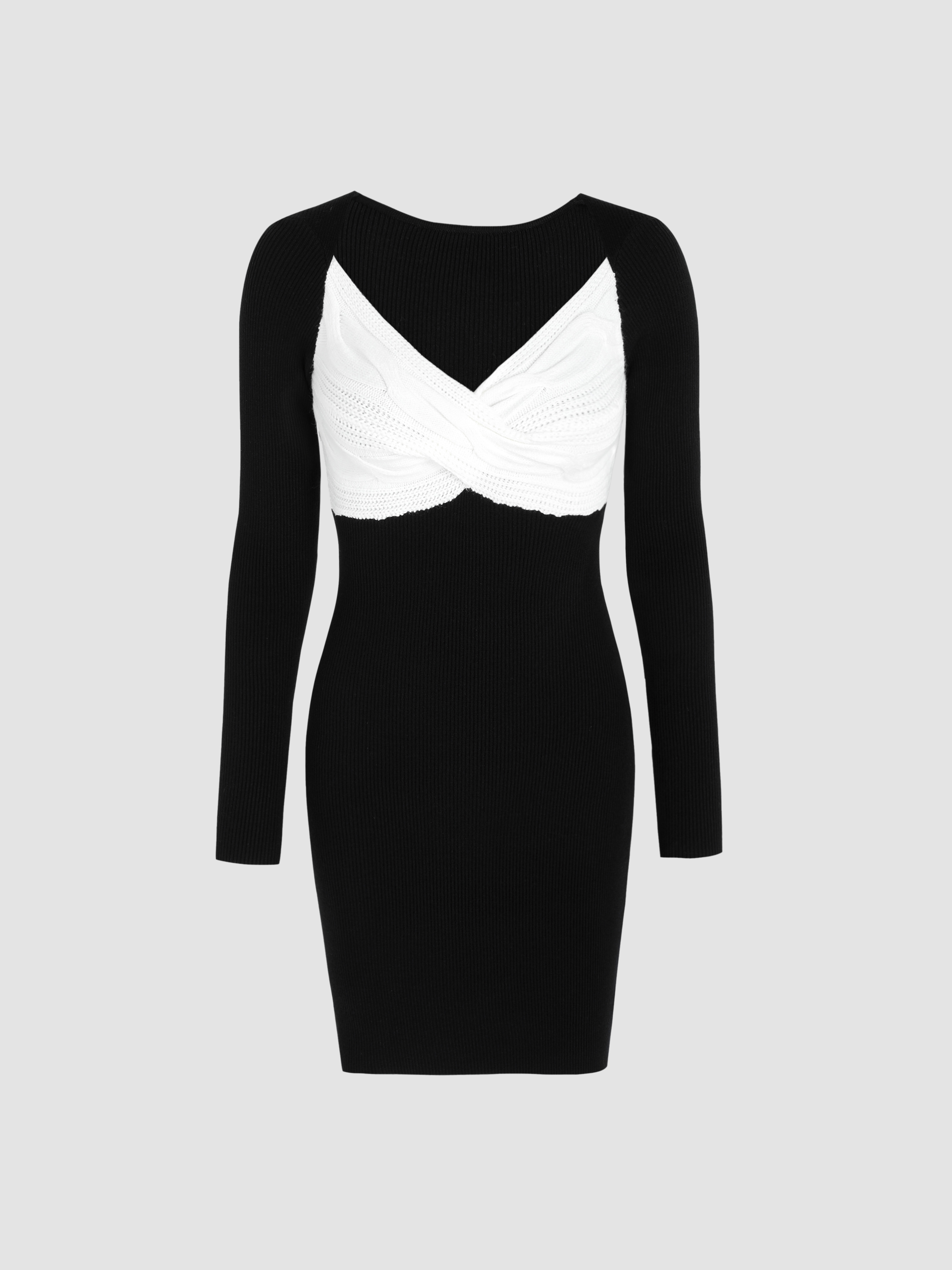 Hoco Dress Homecoming Rib Knit Contrasting Slim Mini Dress For Coffee ...