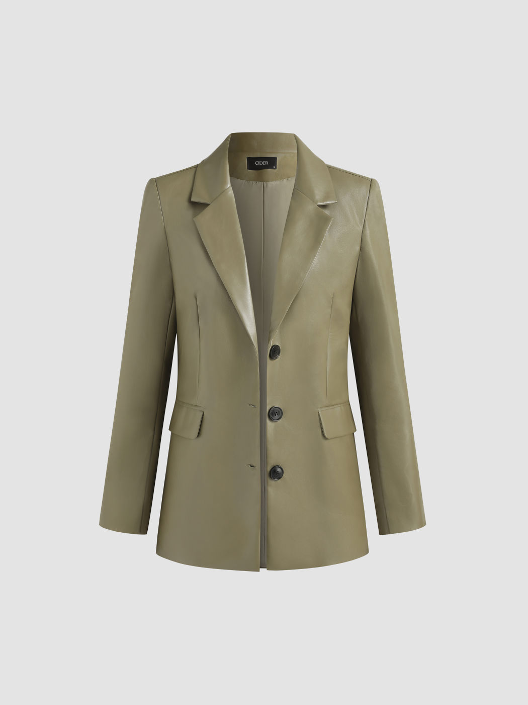 Faux Leather Single Breasted Blazer