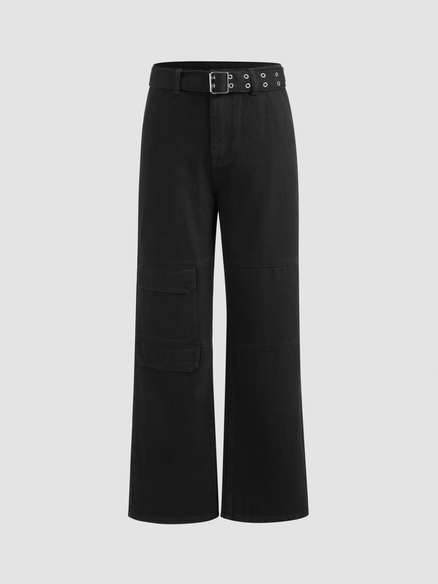 Denim Mid Rise Cargo Flares With Belt