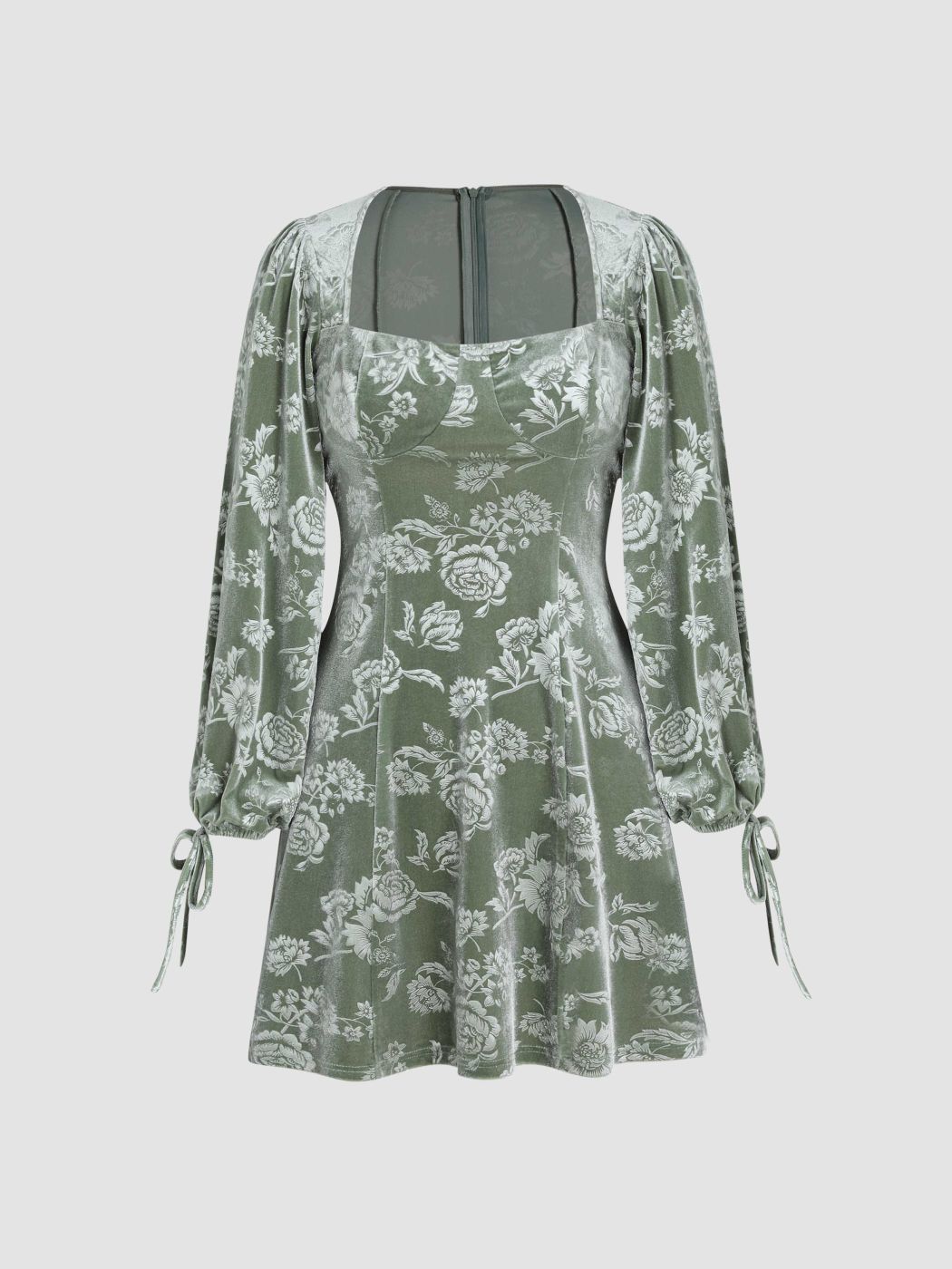 Geblümtes, langärmliges Cord-Minikleid