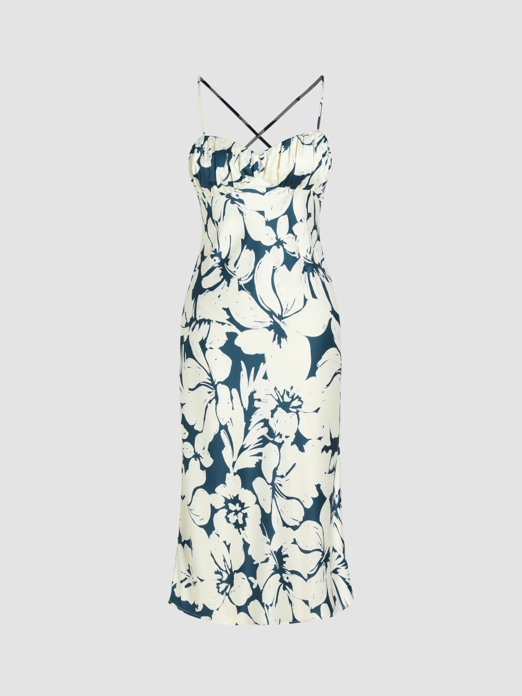 Geblümtes Maxikleid aus Satin mit Spaghettiträgern