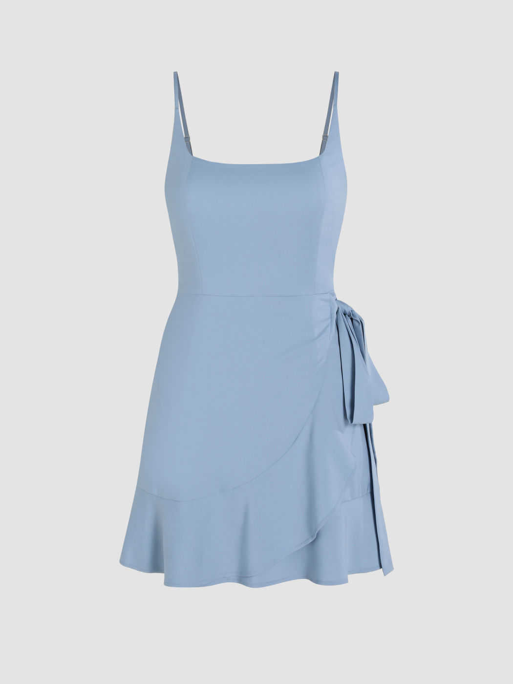 Recycled Fabric Solid Knotted Ruffles Mini Dress