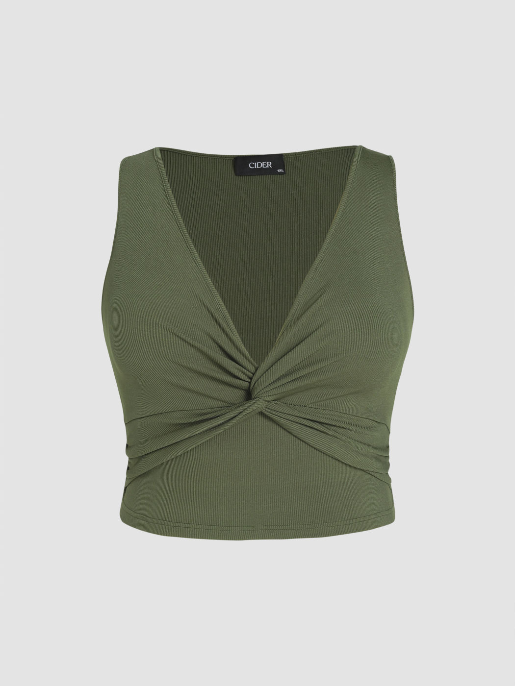 Solid Rib Twist Front Crop Top Curve & Plus