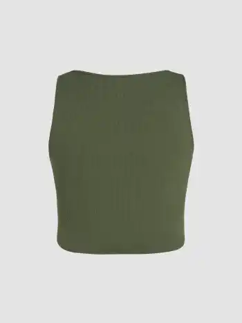 Einfarbiges Rippen-Top mit verdrehtem Vorderteil Crop Top Kurve & Plus