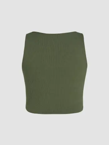 Einfarbiges Rippen-Top mit verdrehtem Vorderteil Crop Top Kurve & Plus