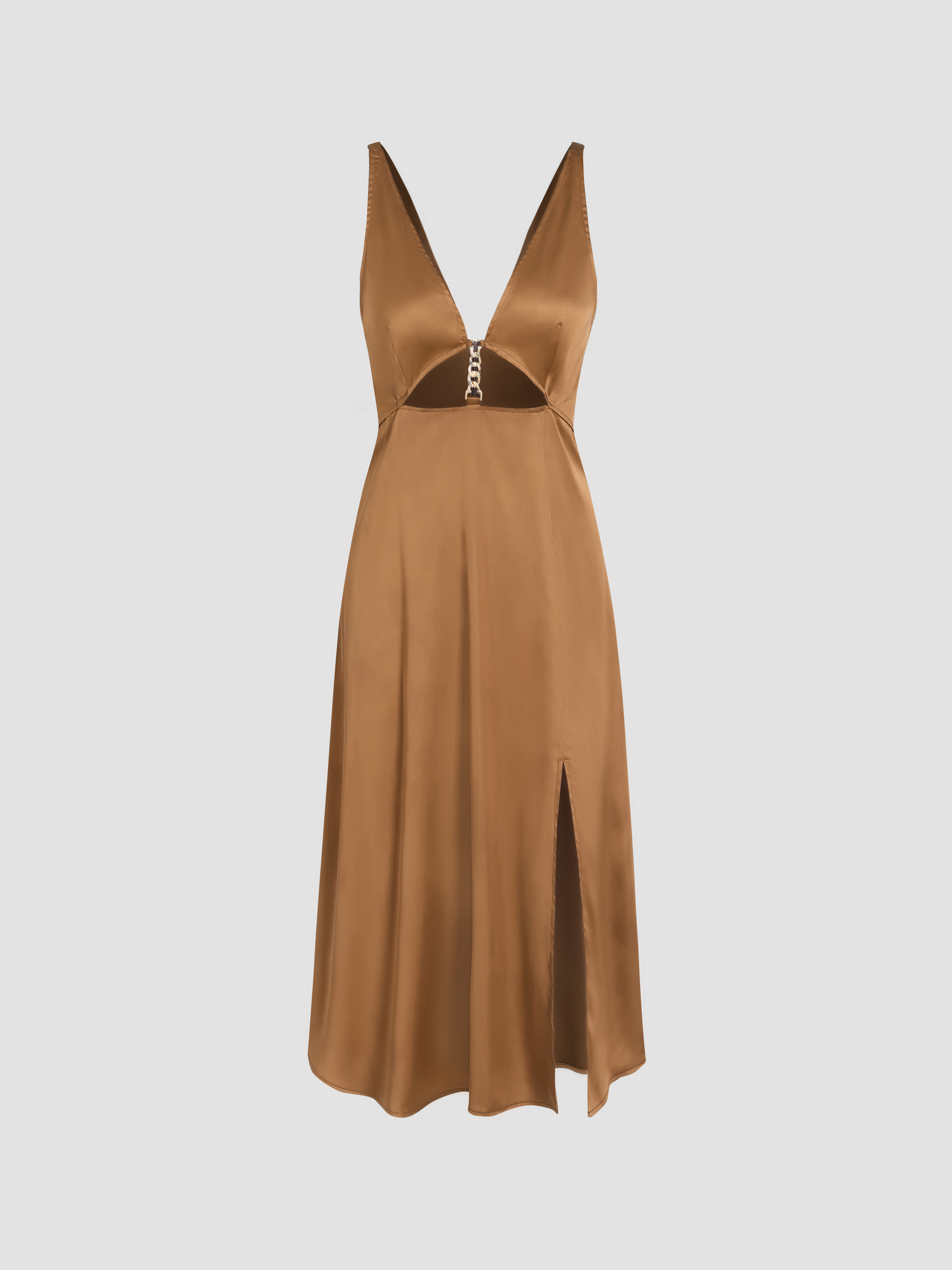 Button Detail Slit Dress