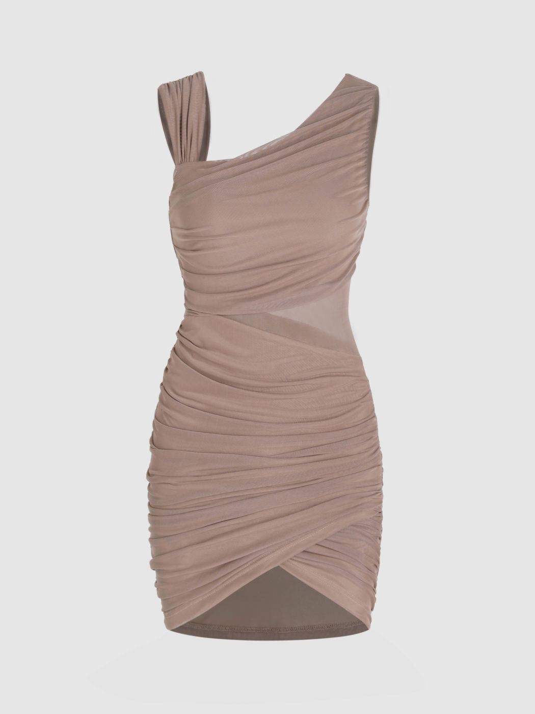 Einfarbiges Netzkleid mit asymmetrischem Halsausschnitt