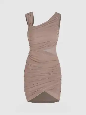 Robe à col asymétrique en maillage uni