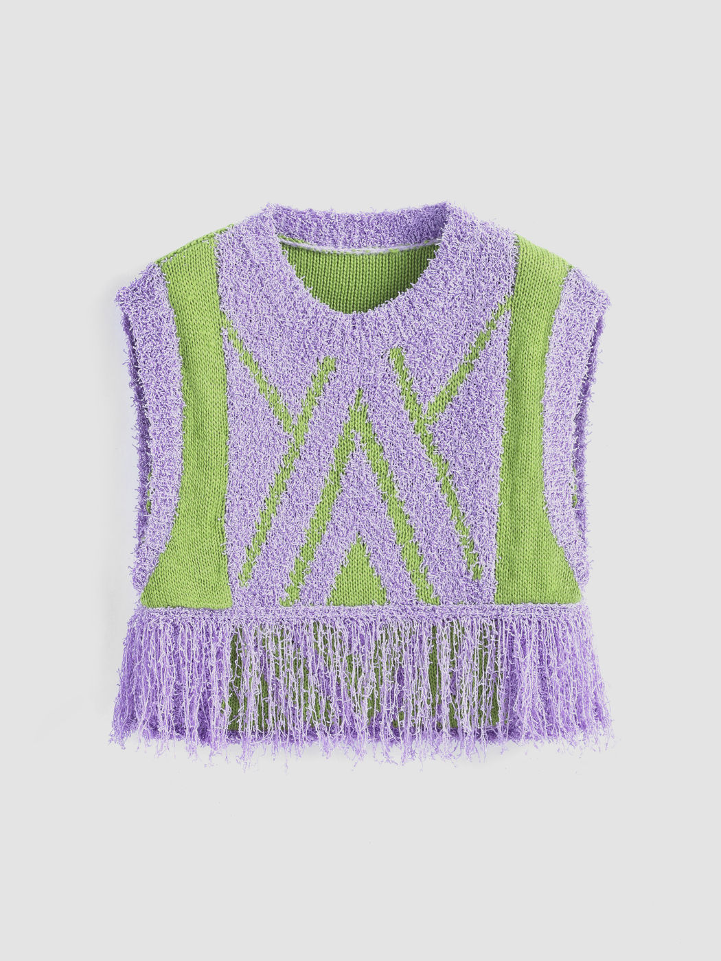 Patchy Graphic Tassel Knit Vest