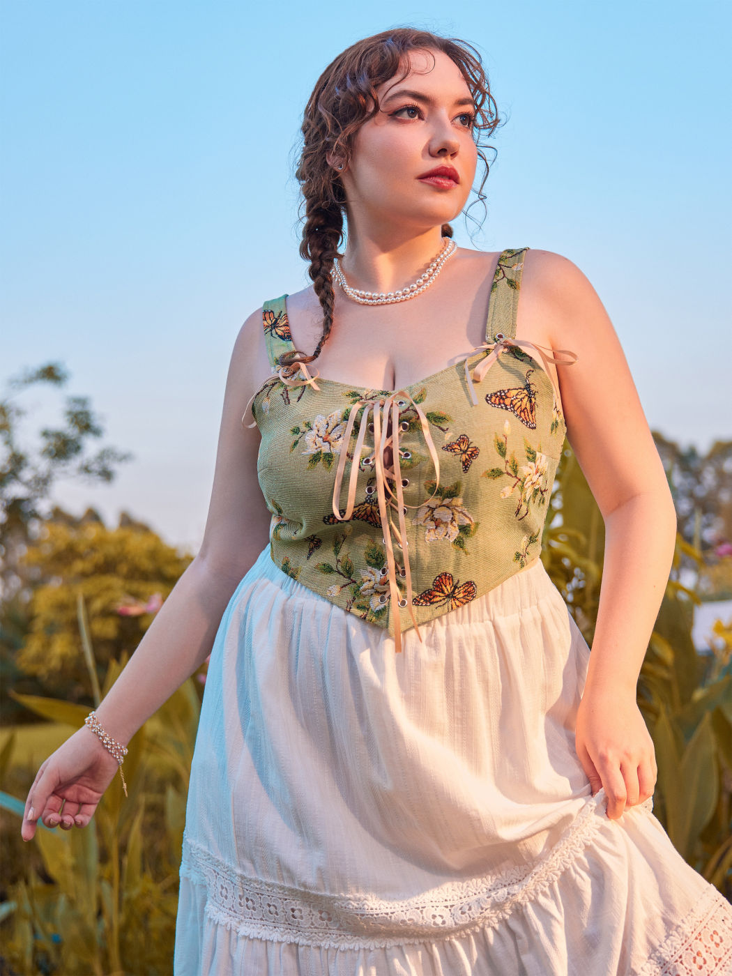 Blumen & Schmetterling Schnür Tanktop Kurve & Plus