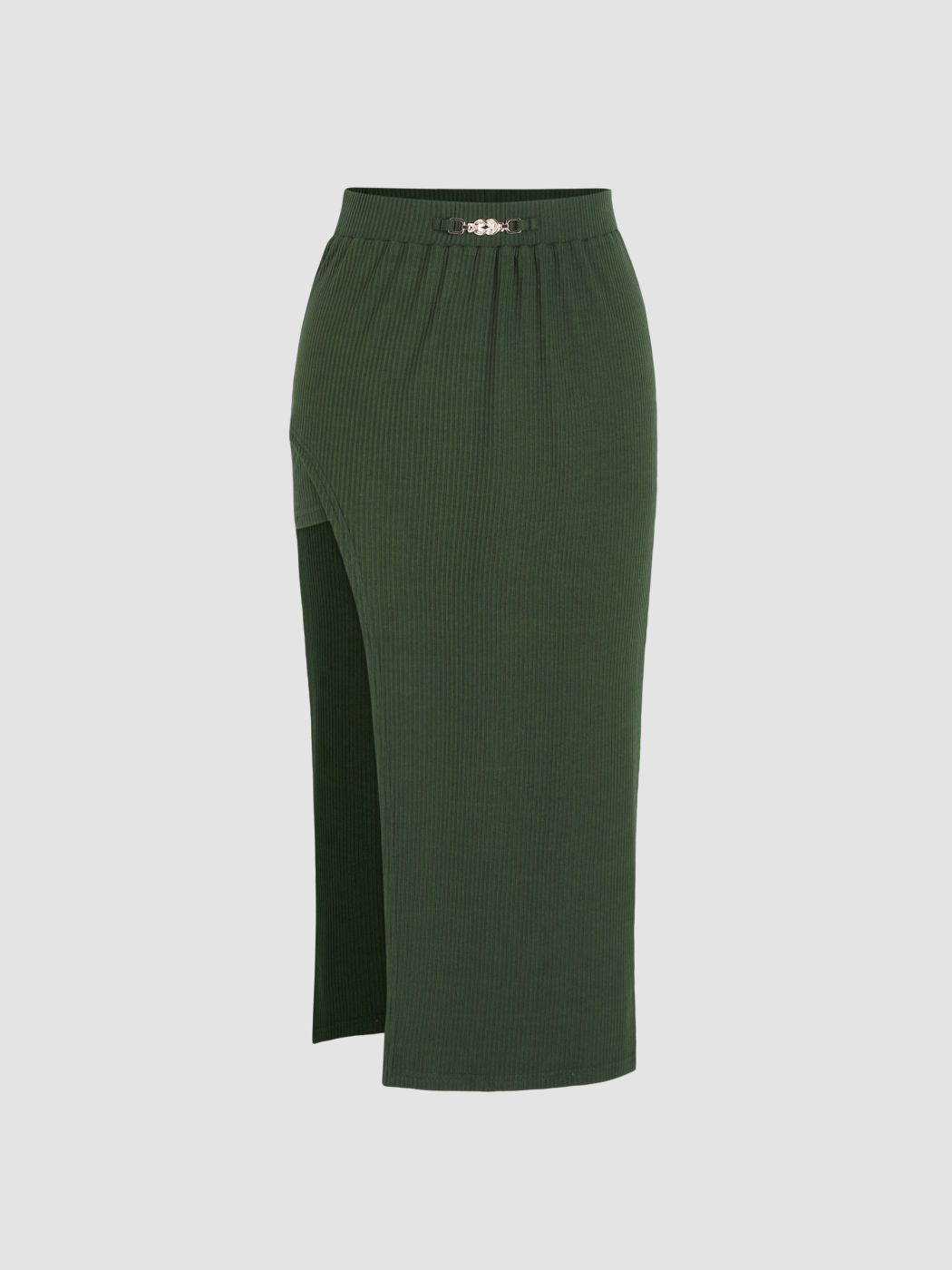 Rib Chain Detail Slit Midi Skirt