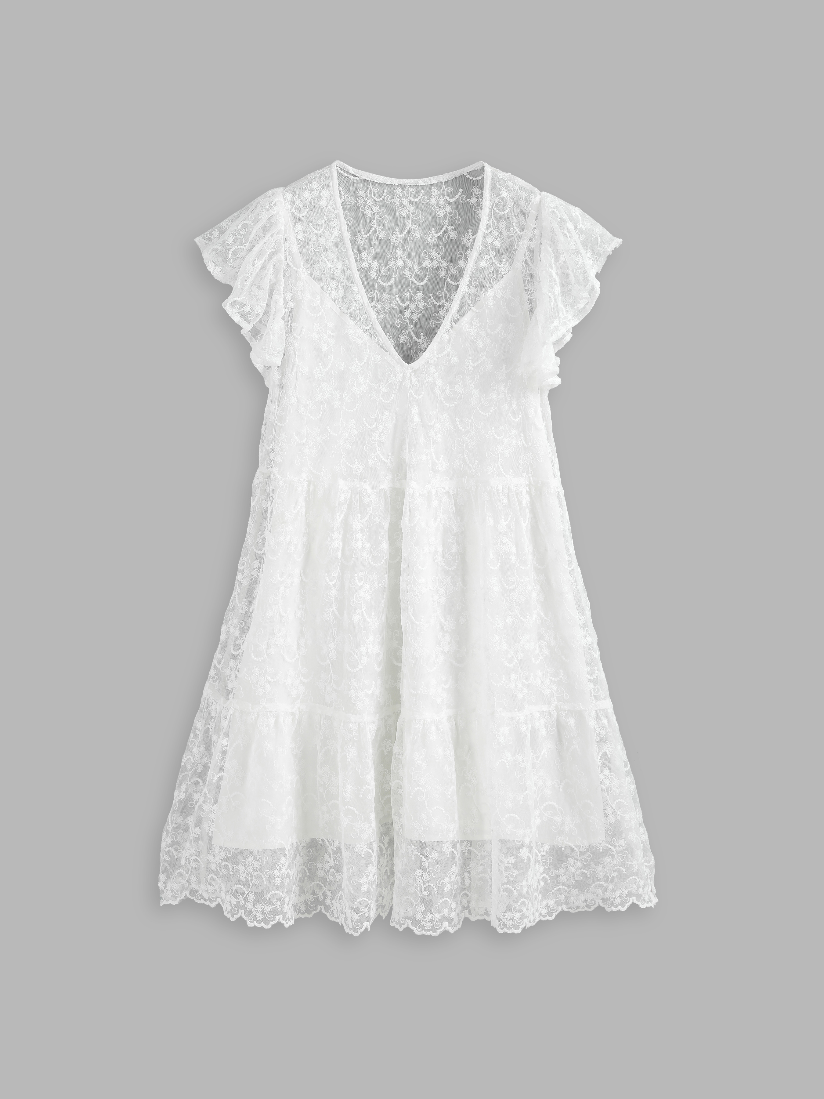 Robe Été 2025 Mi-Longue - Col V, Taille Empire, Dentelle Et Manches Volantées - Multiples Couleurs