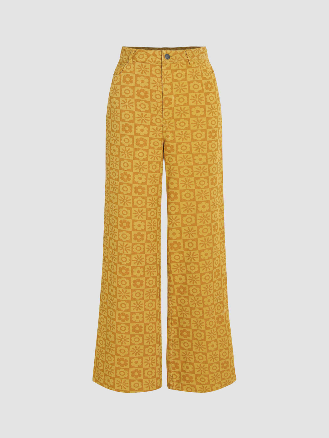 Blumen-Gingham-Jeans mit weitem Bein