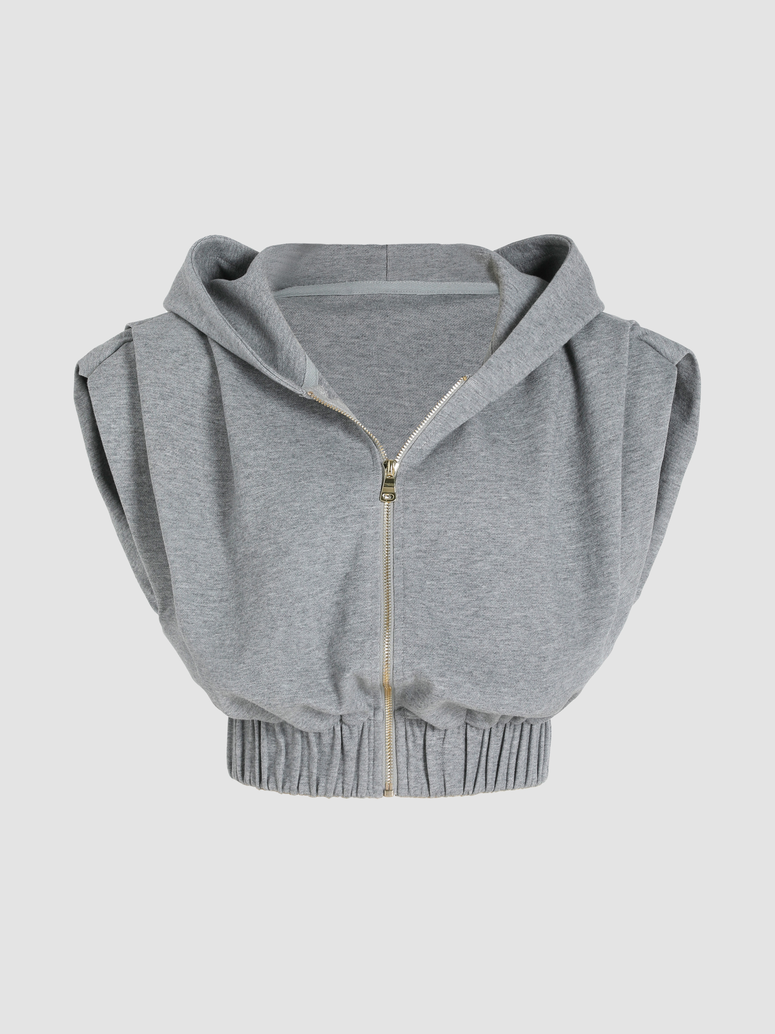 Solid Sleeveless Cropped Hoodie - Cider