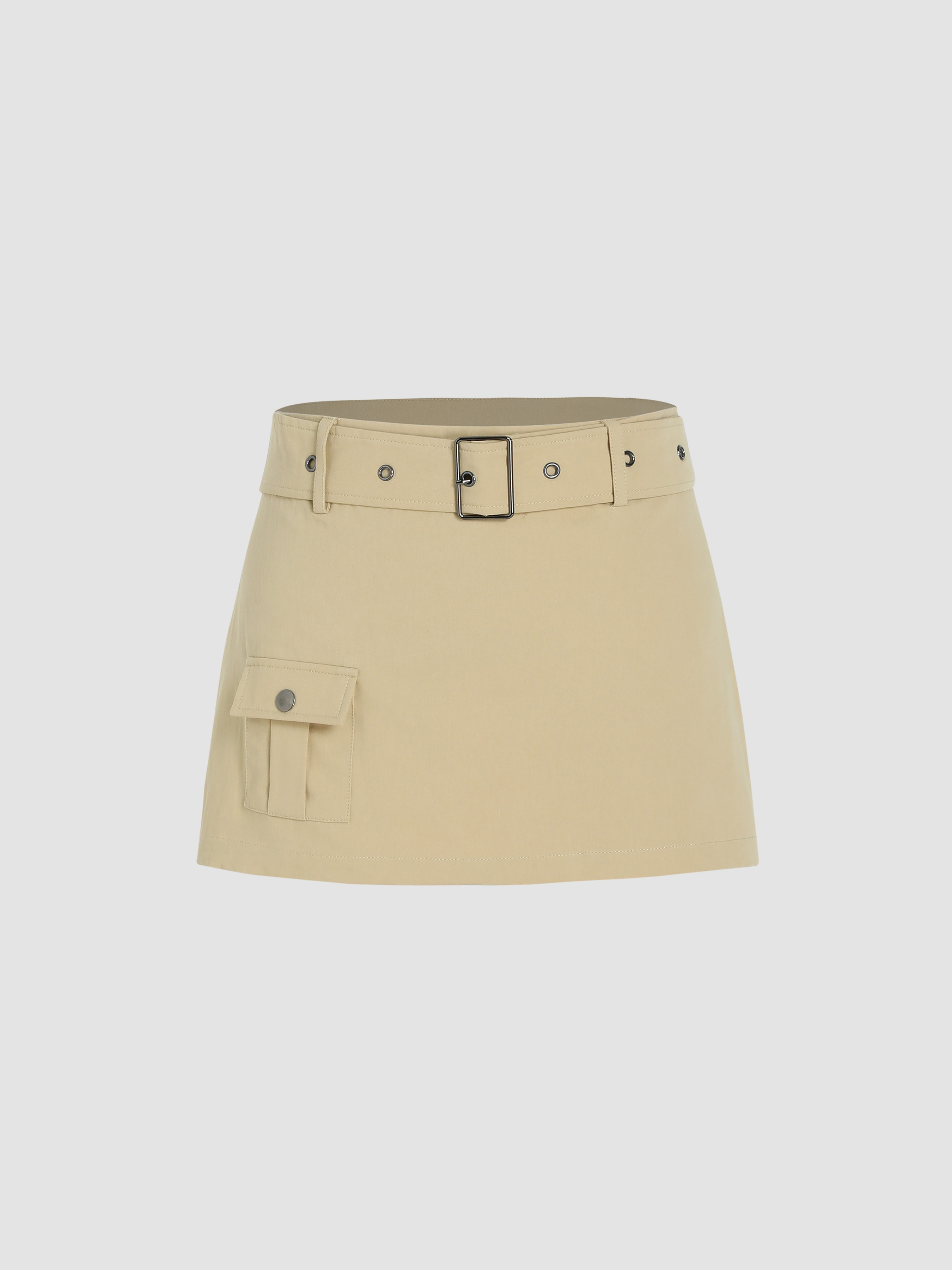 Solid Pocket Belted Mini Skirt Cider