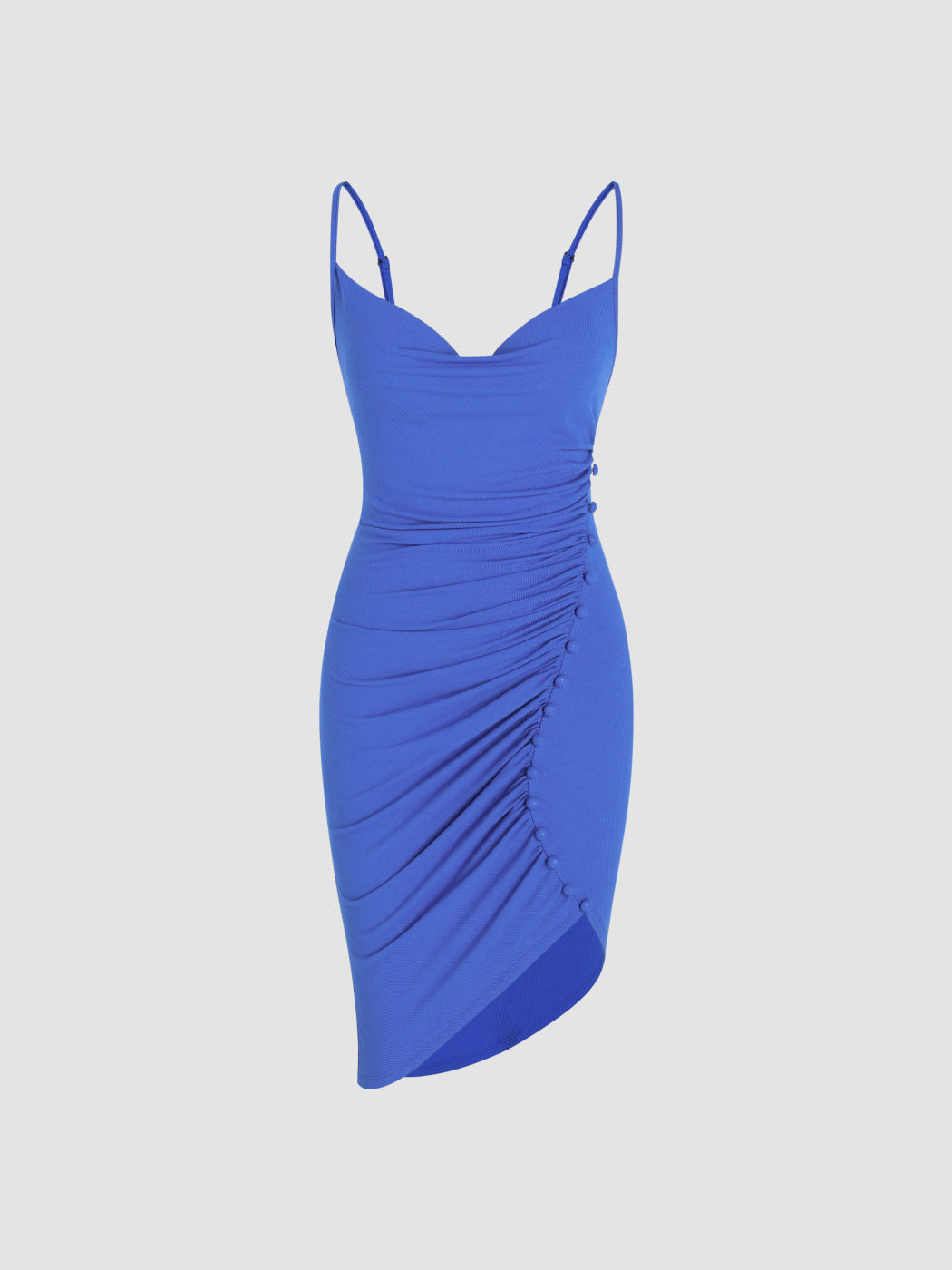 Einfarbiges asymmetrisches Kleid mit gerafften Knöpfen