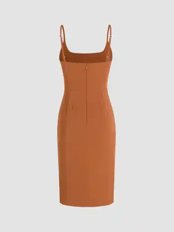 Solid Ruched Spaghetti Straps Slit Dress