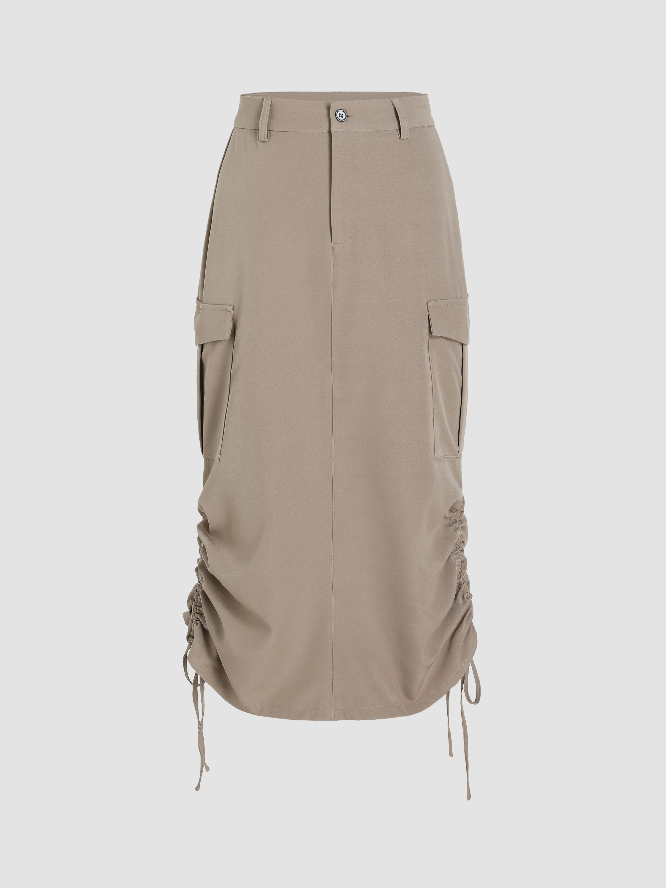 Solid Drawstring Pocket Cargo Skirt For School Daily Casual Exhibition ...