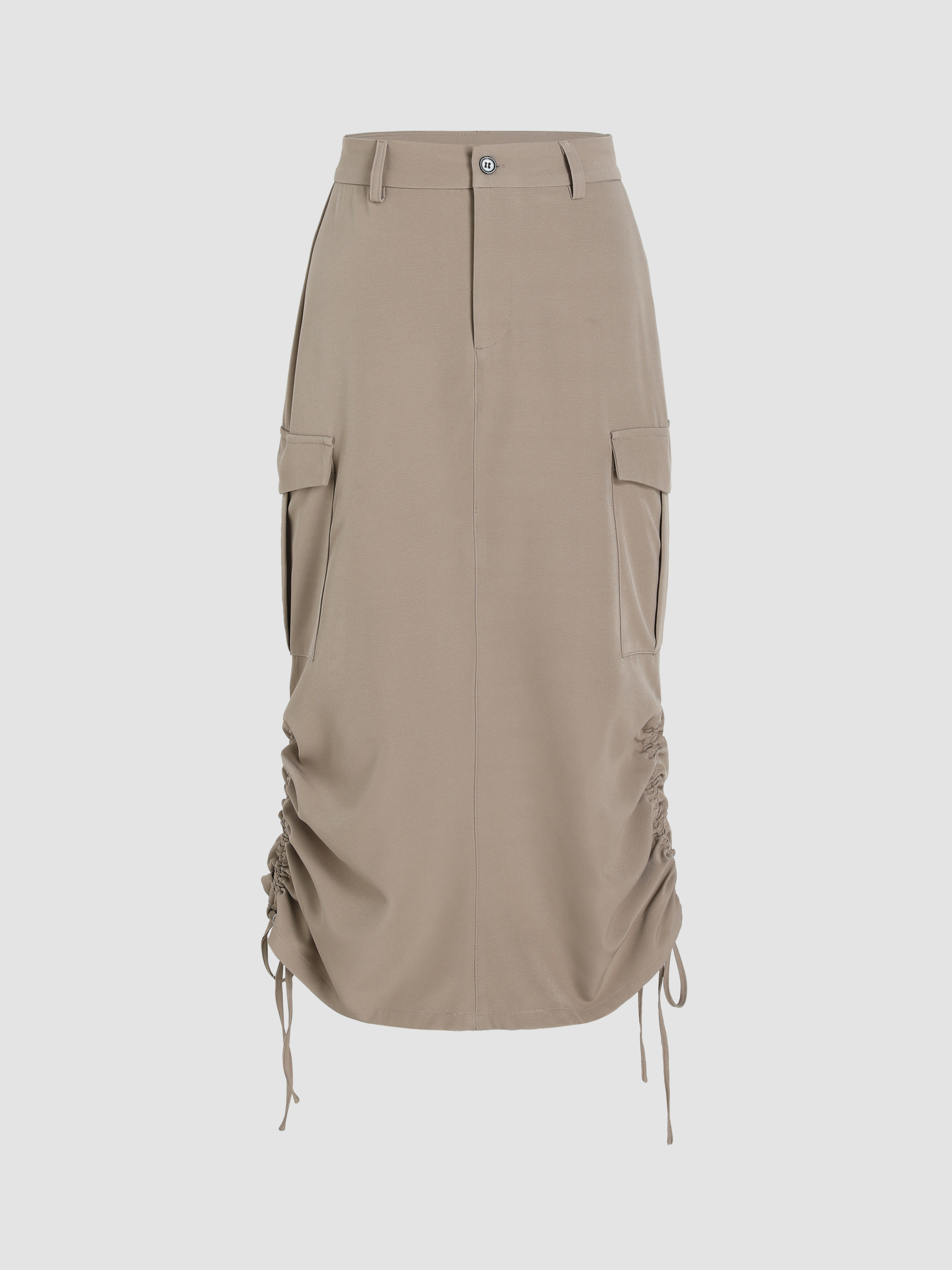 Solid Drawstring Pocket Cargo Skirt For School Daily Casual Exhibition Coffee Shop Work