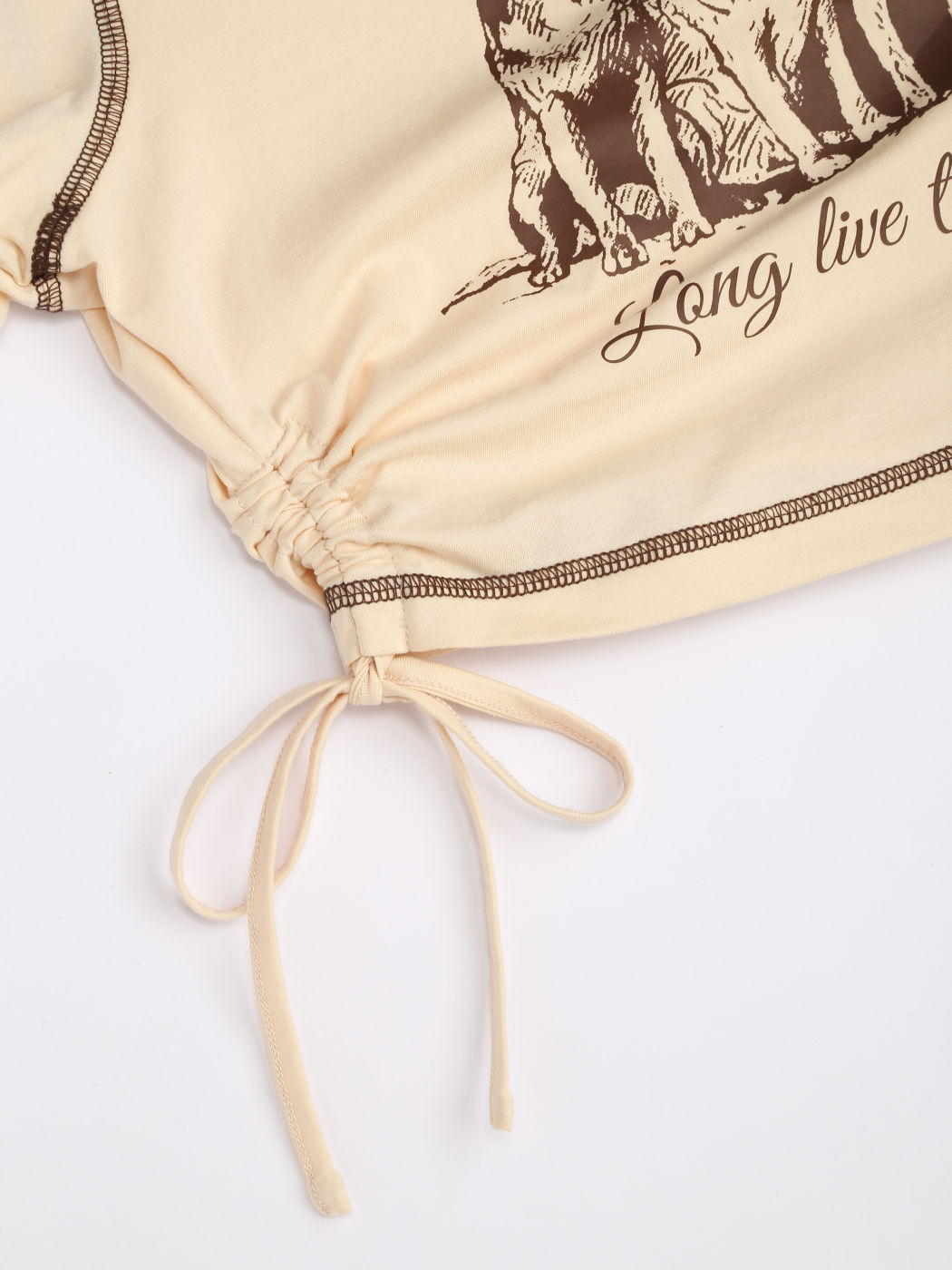 Graphic Stitch Trim Drawstring Crop Tee