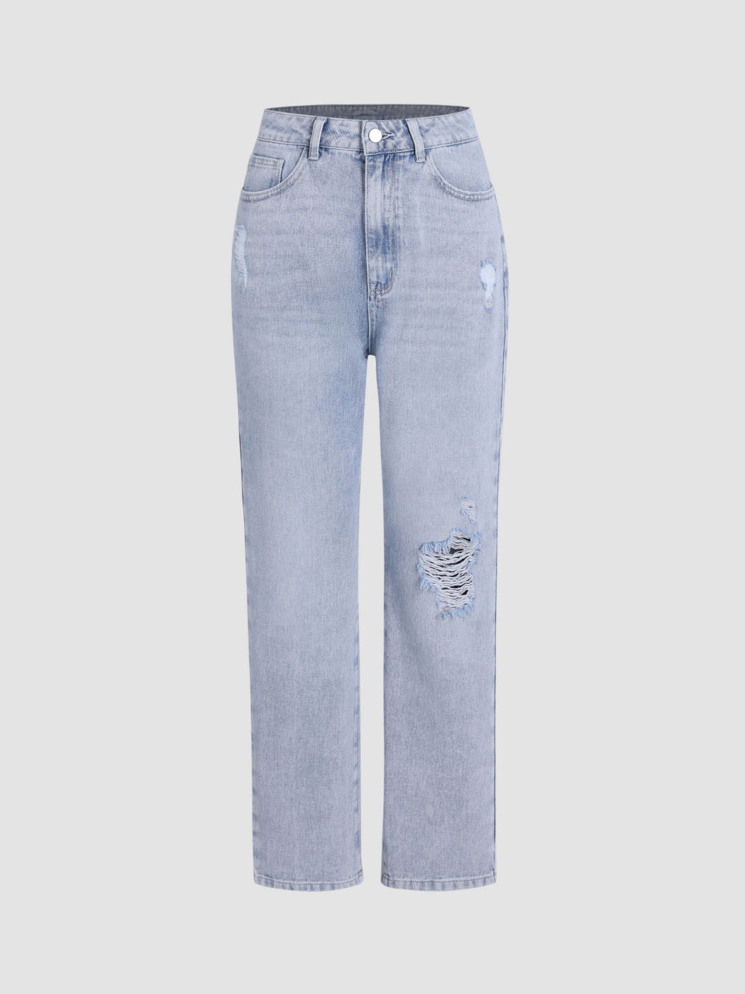 High Rise Recycled Fabric Ripped Straight Jeans