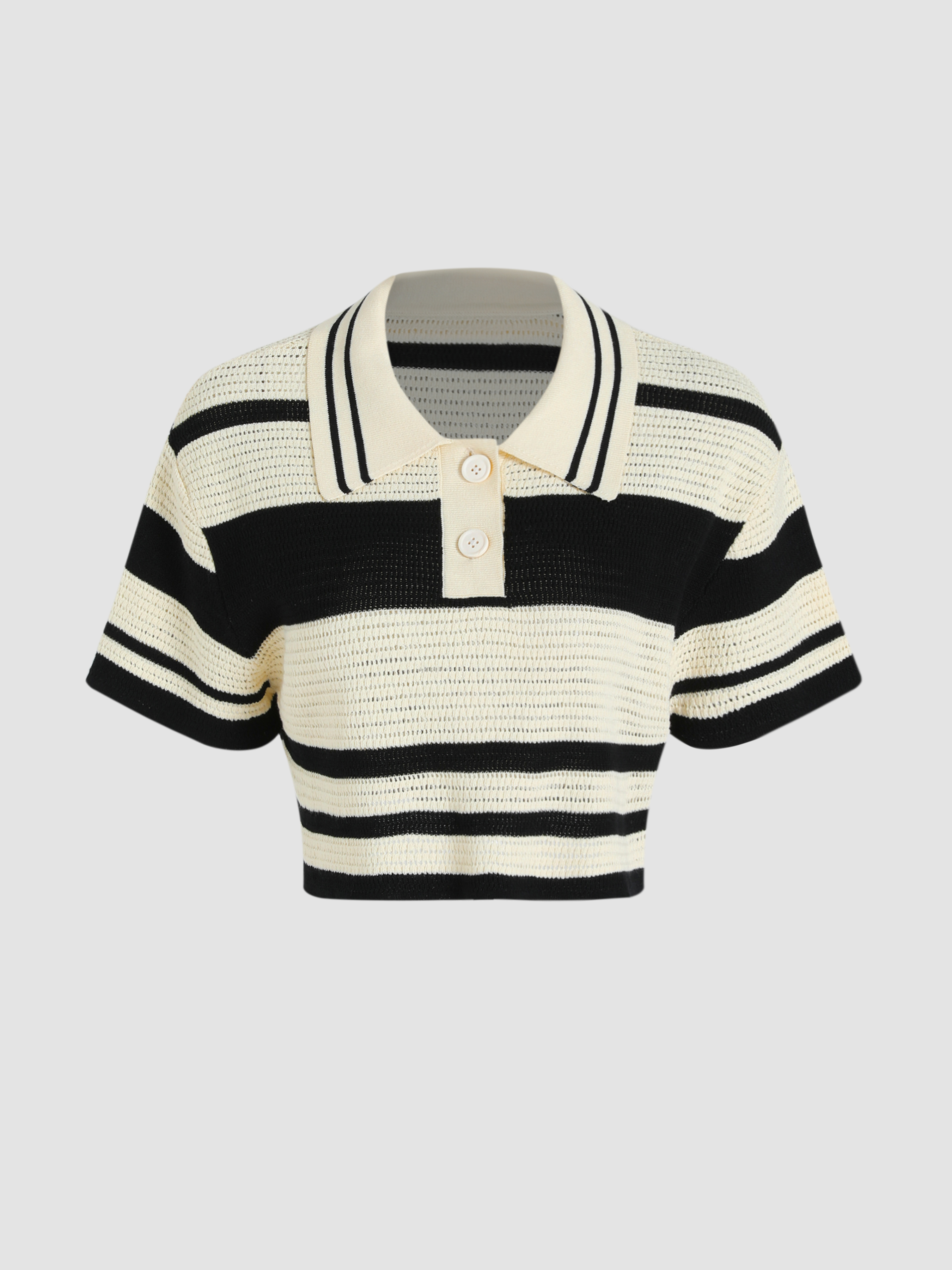 Striped Knit Polo Top Cider