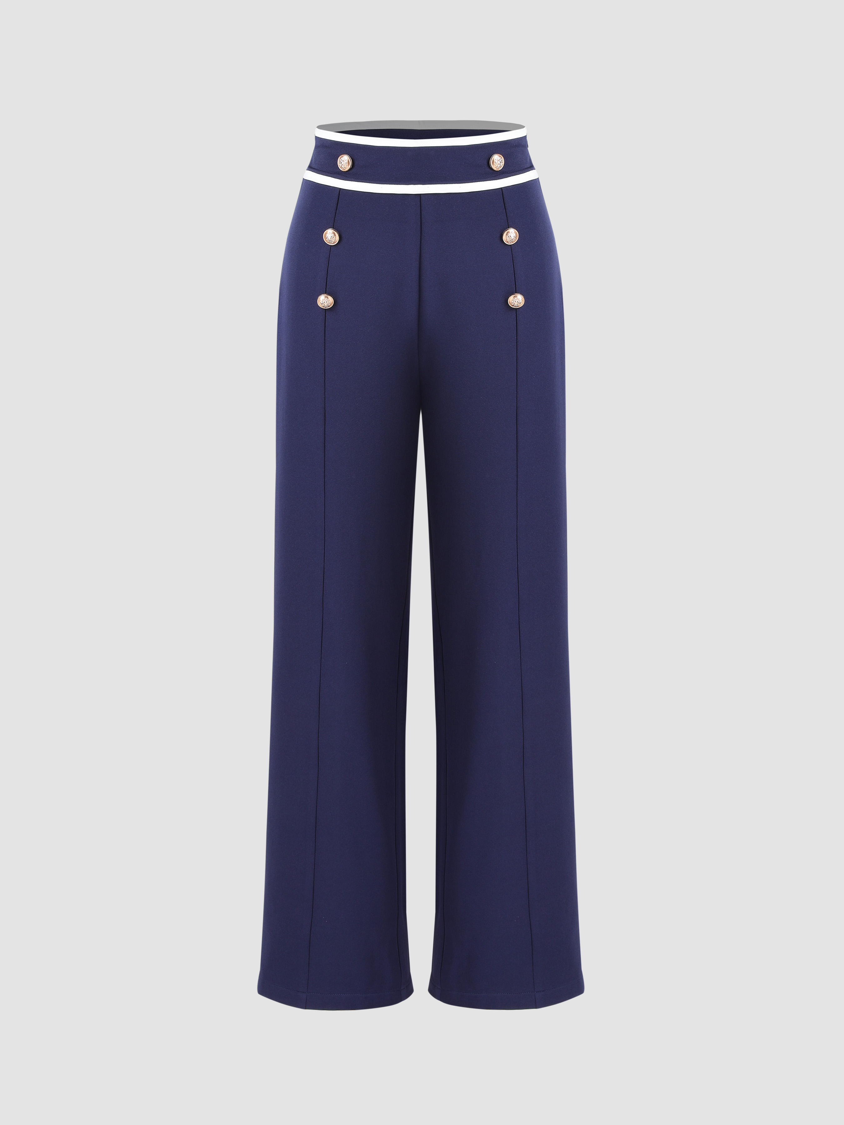 Woven Contrast Binding Button Stitch Pants For Exhibition Coffee Shop Work