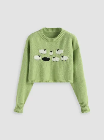  Fester Niedlicher Schaf Kurz Strickjacke