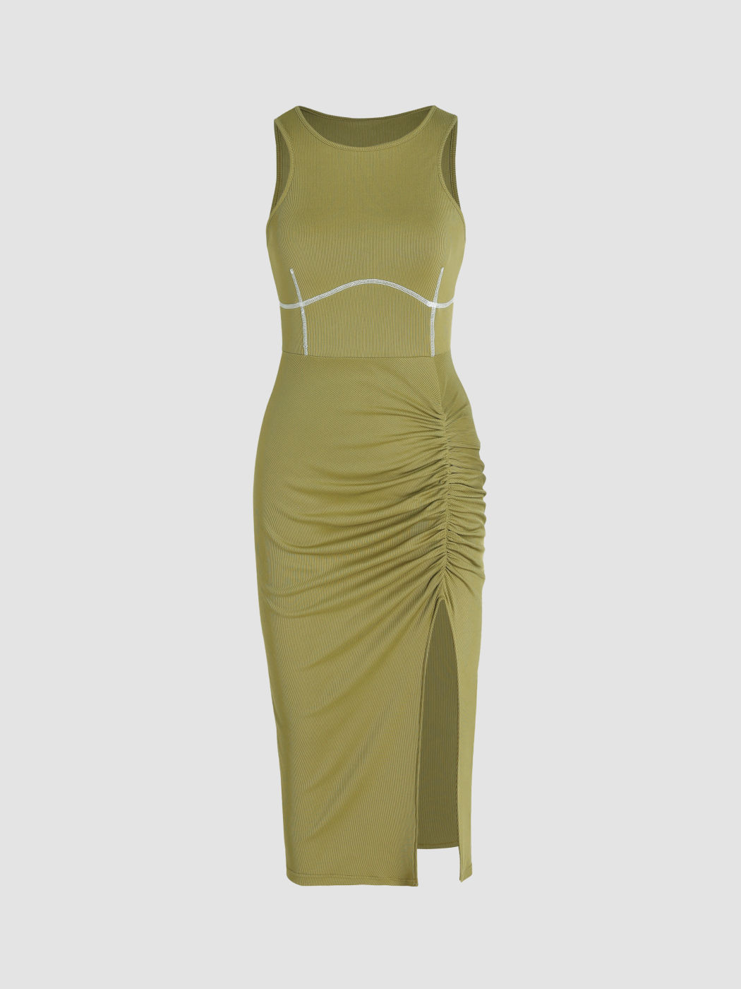 Ärmelloses Kleid mit Stichschlitz und Rüschen