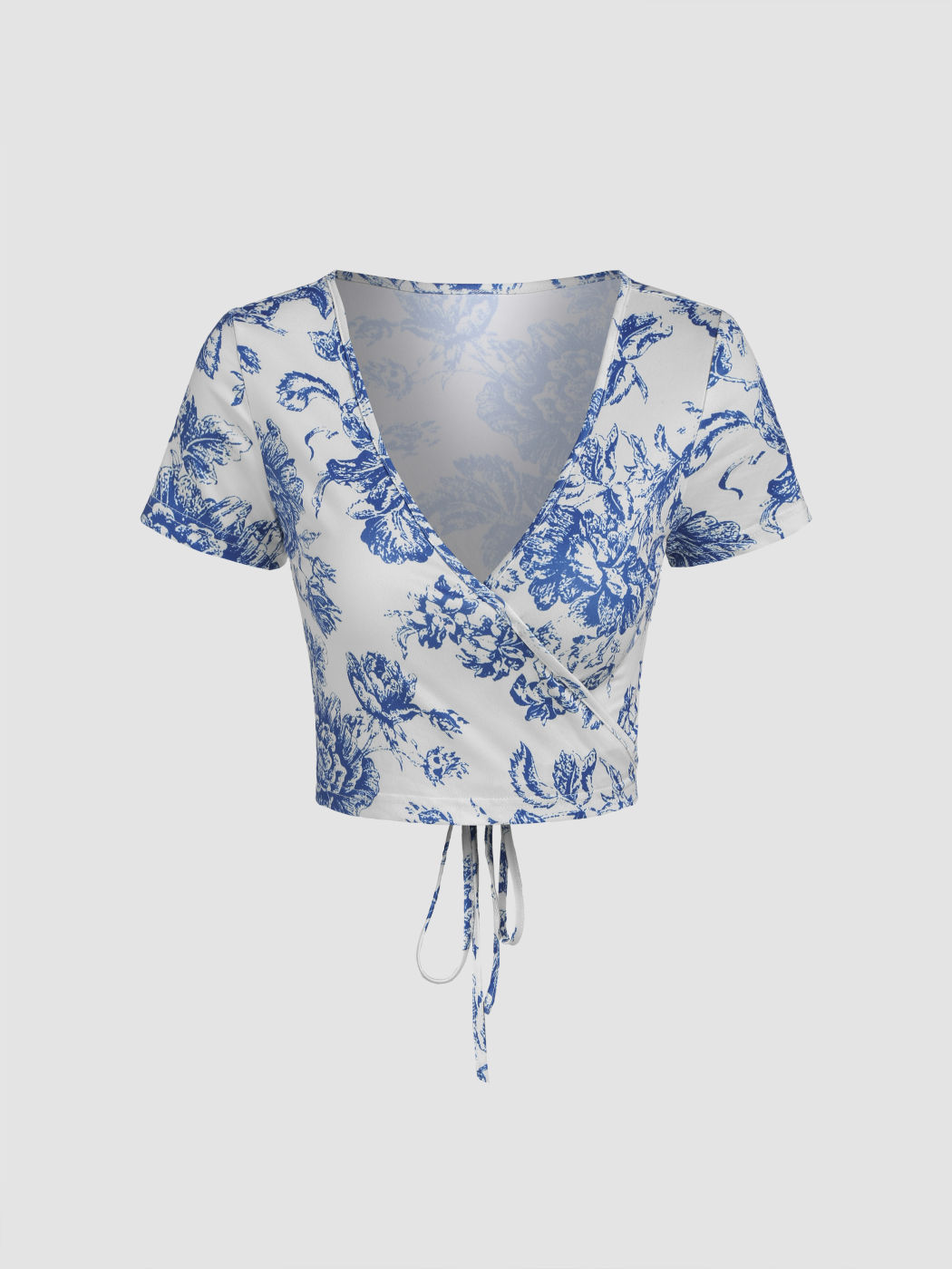 Blumenmalerei Crop Top mit tiefem V-Ausschnitt