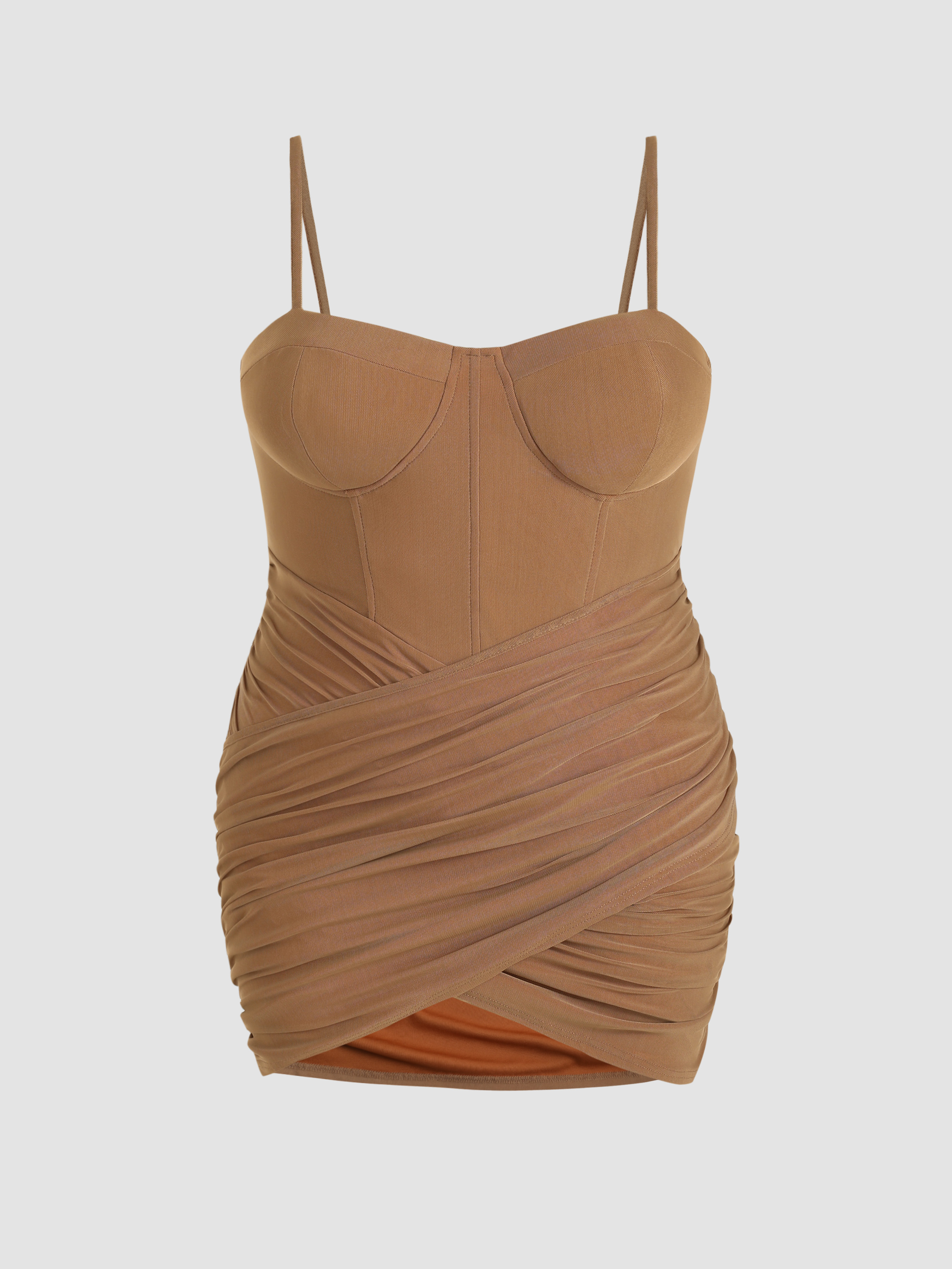 Mesh Solid Ruched Camisole Mini Dress Curve And Plus For Coffee Shop