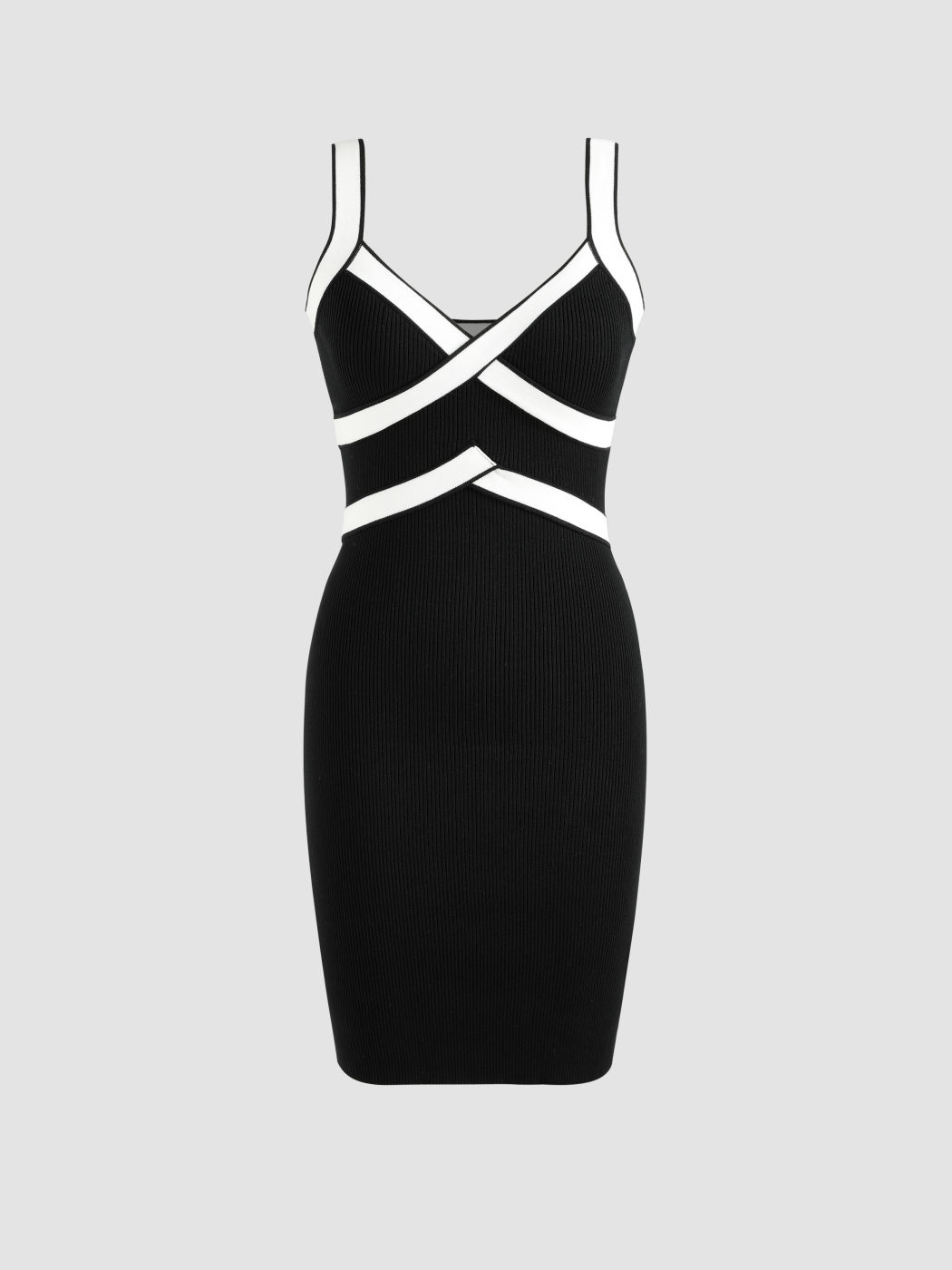 Camisole-Kleid aus Rippstrick mit Kontrastbesatz