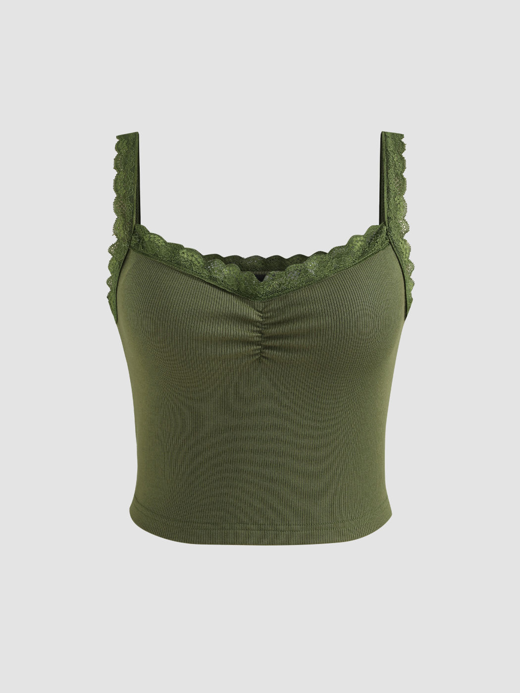 Recycled Fabric Solid Lace Trim Crop Tank Top