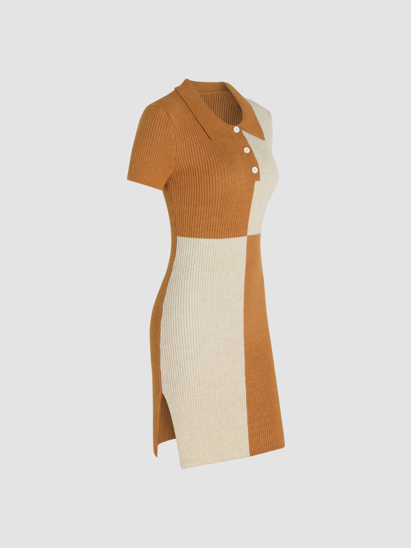 Knit Color Block Polo Split Dress