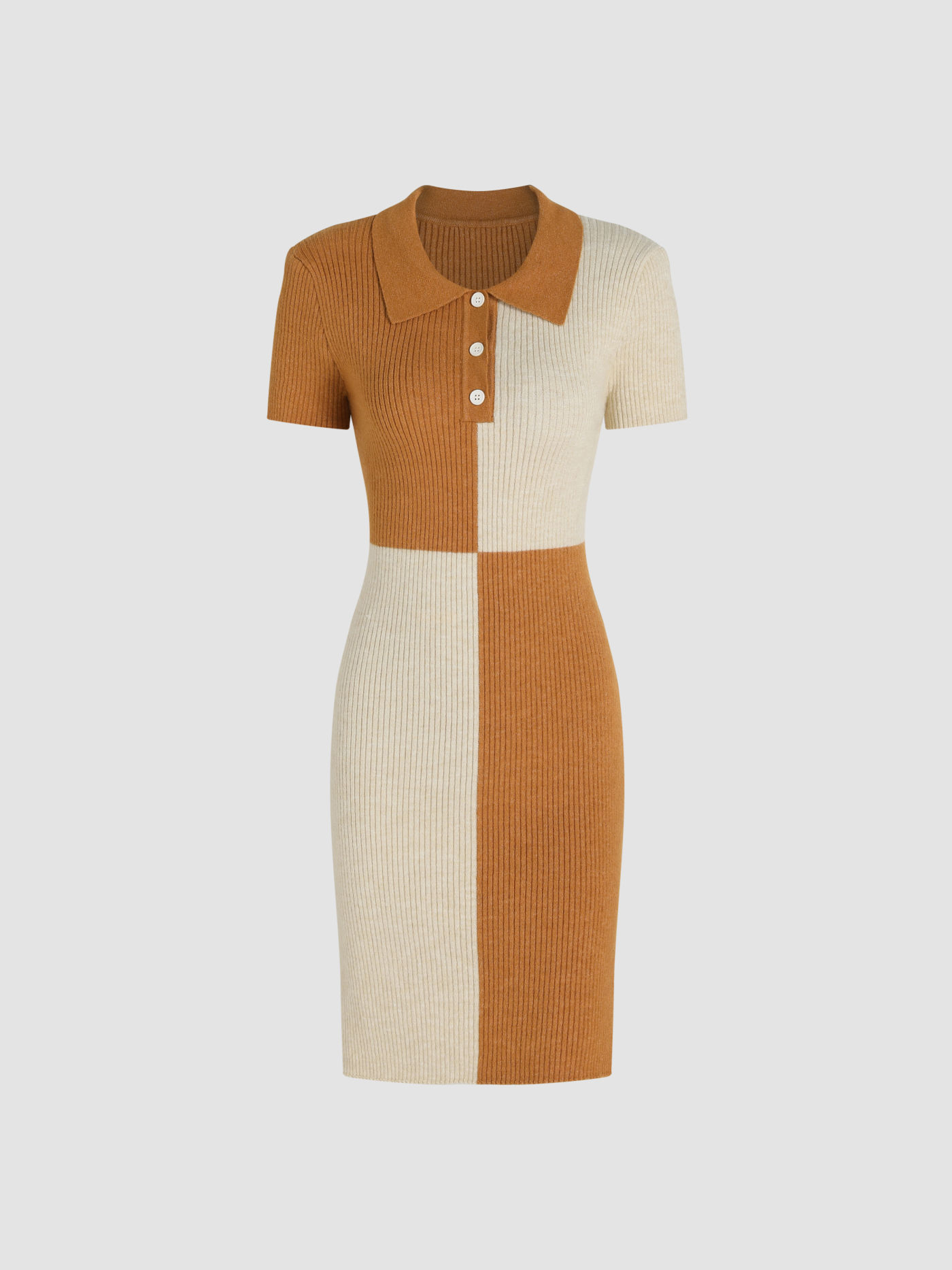 Knit Color Block Polo Split Dress
