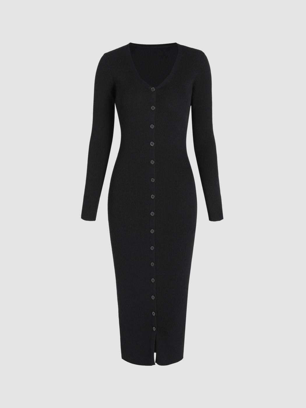 Knit Rib Button Down Midi Dress Cider