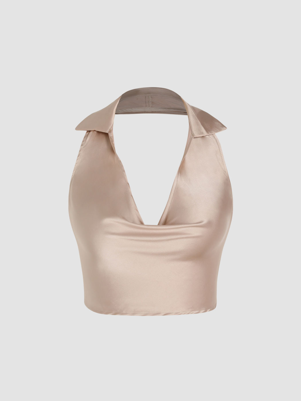 Rückenfreies Crop-Top aus Satin mit Neckholder