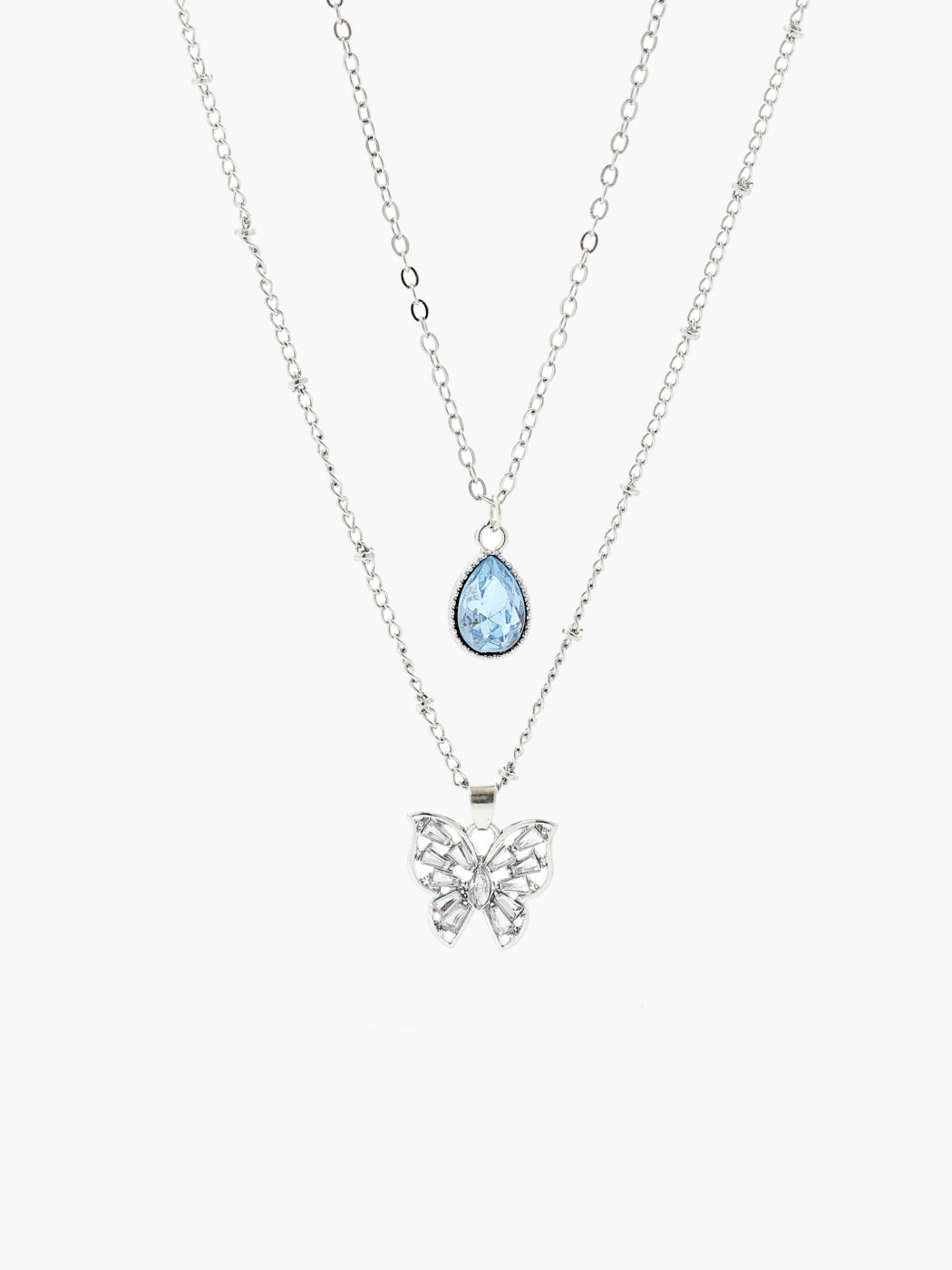 2pcs Butterfly & Rhinestone Decor Necklace Cider