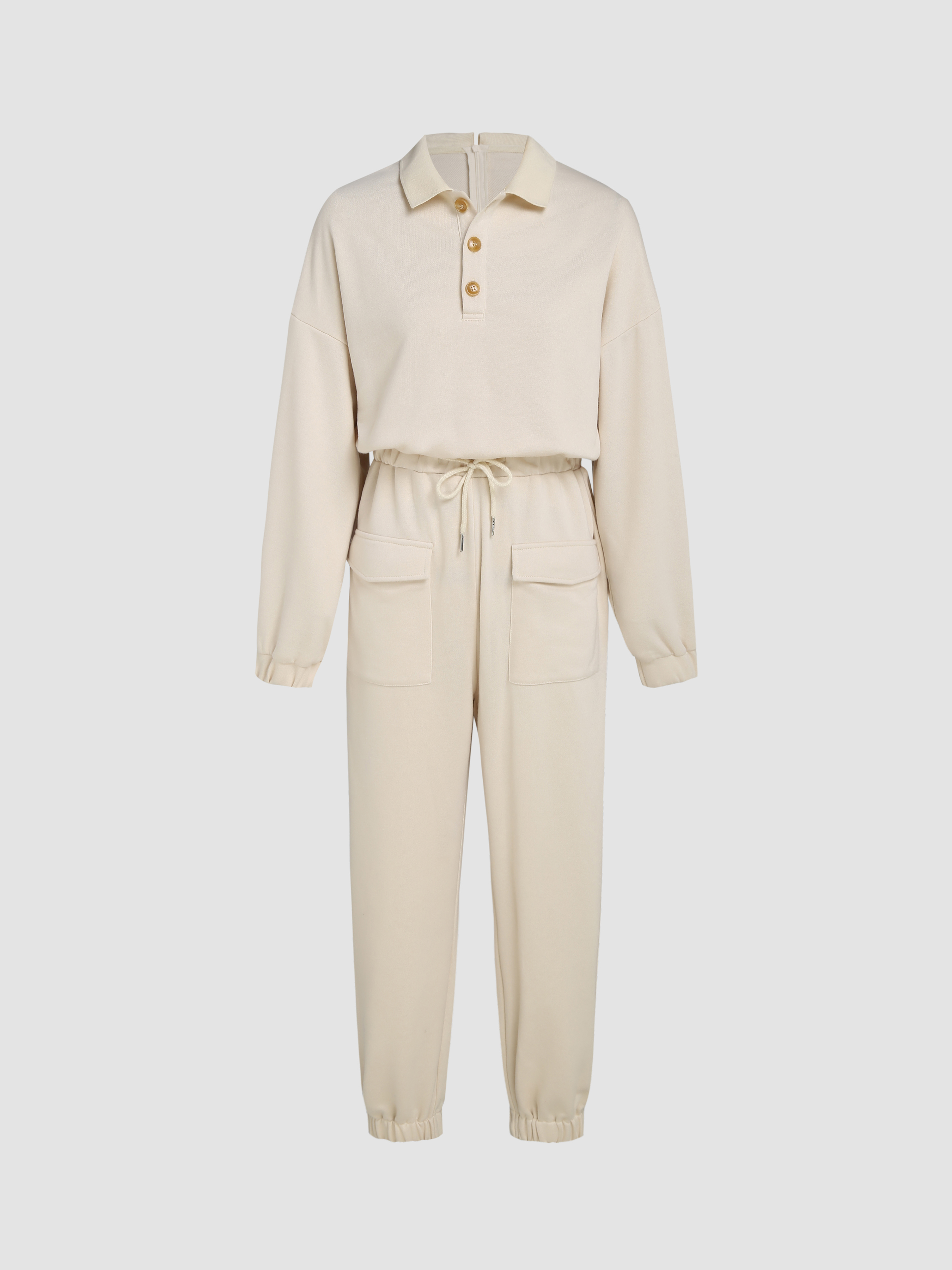 Solid Polo Pocket Jumpsuit Cider
