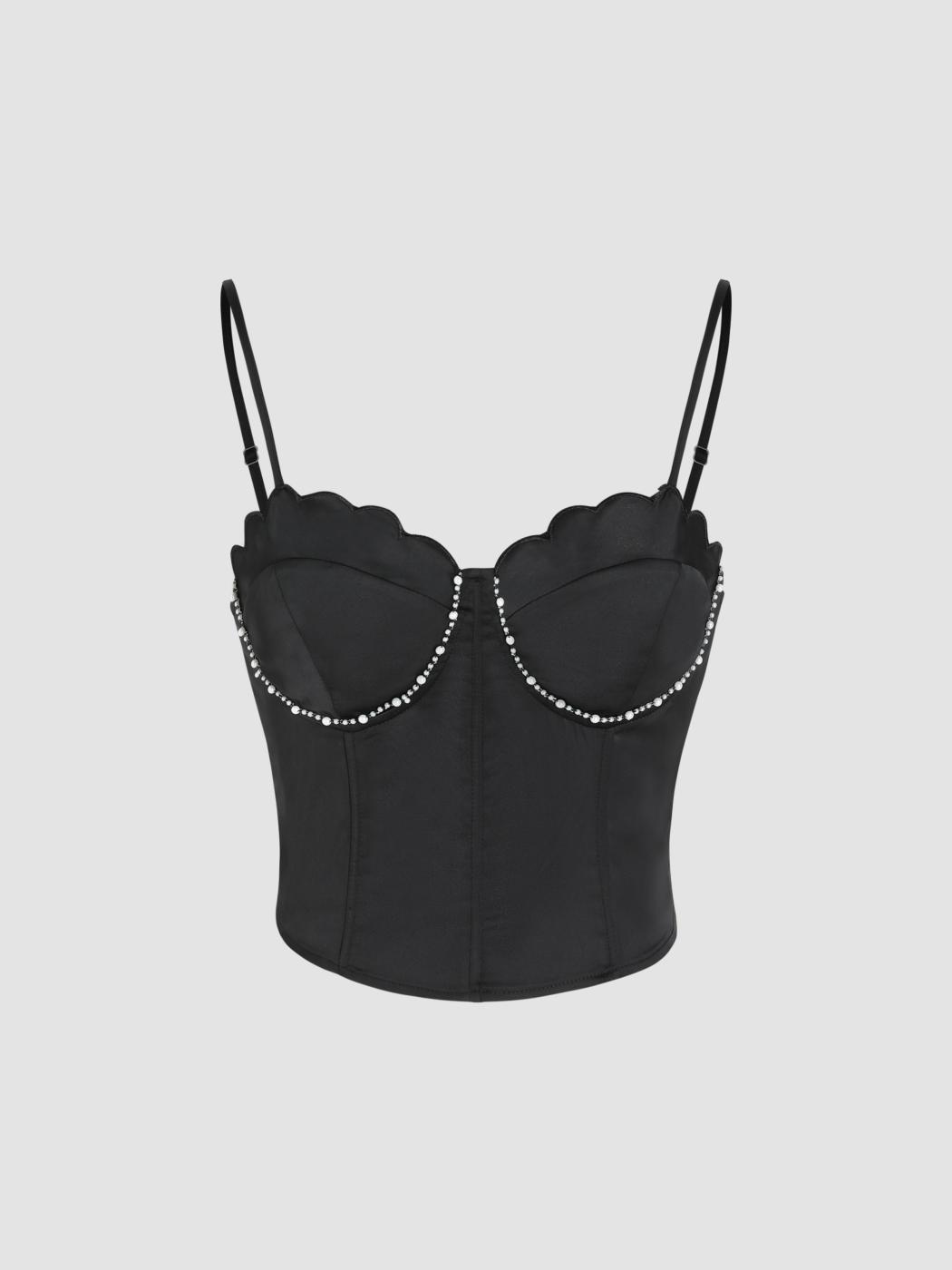 Scallop Trim Rhinestone Tank Top