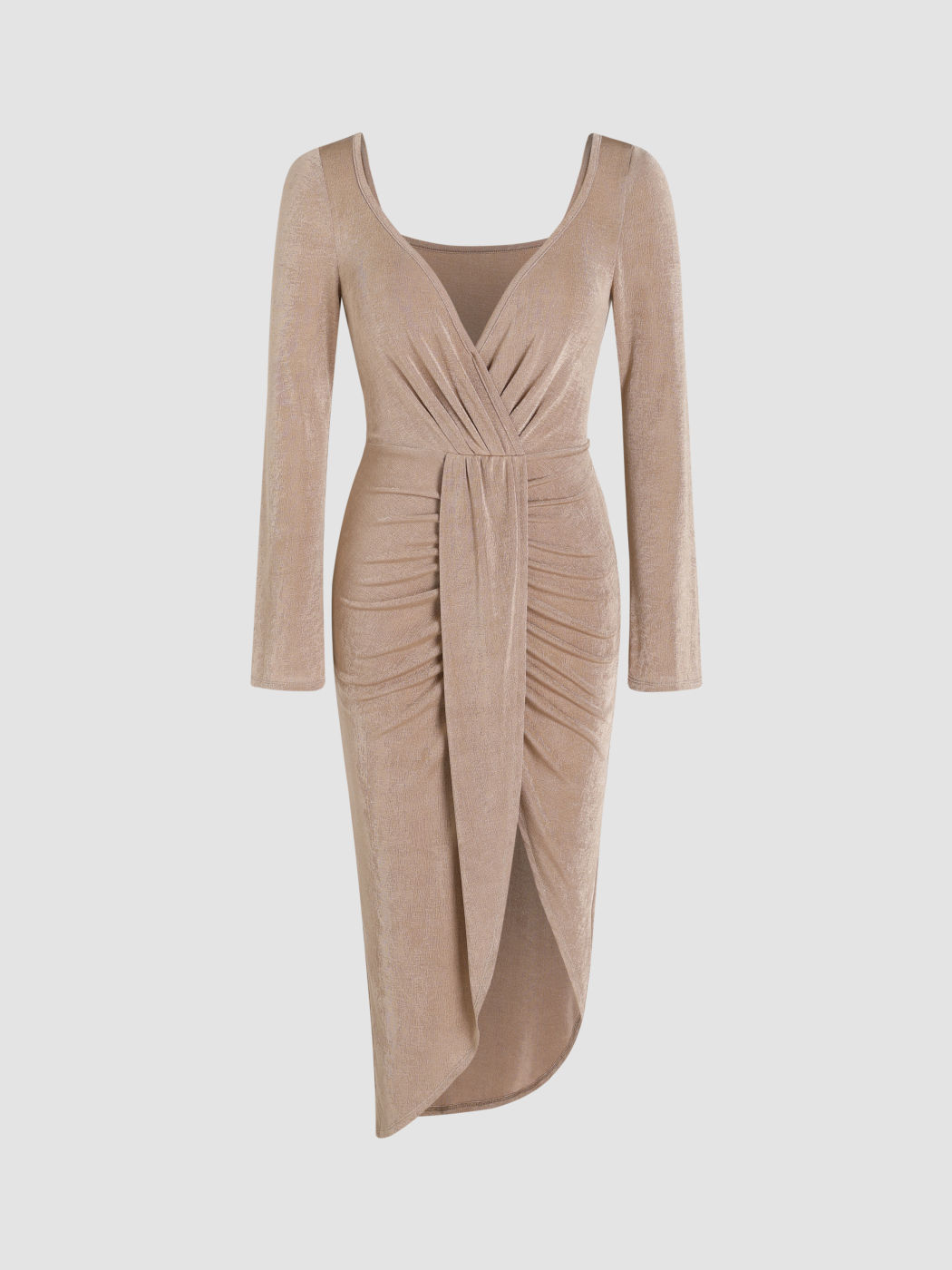 Ruched Asymmetric Hem Slit Dress