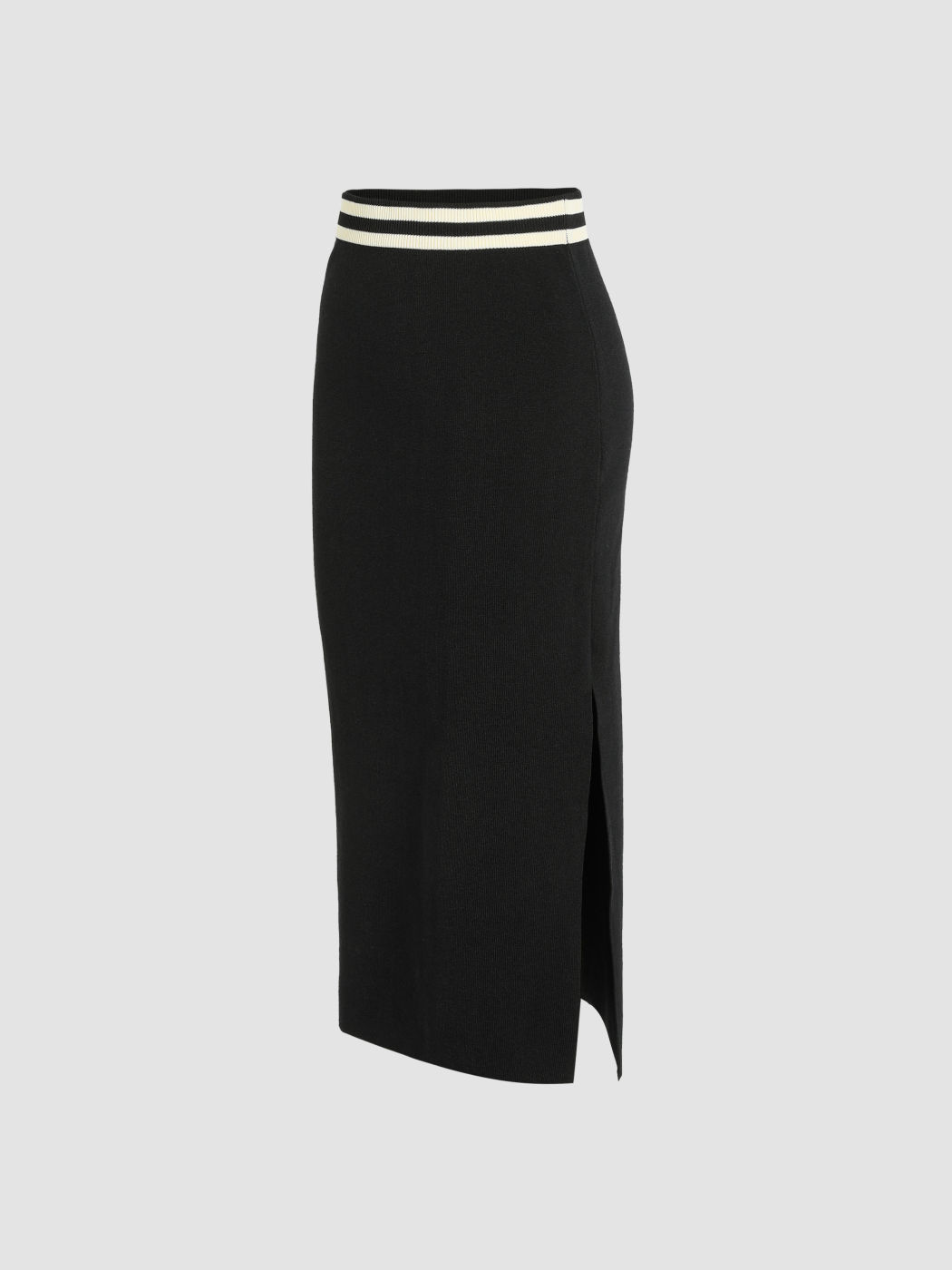 Striped Trim Slit Knit Dress