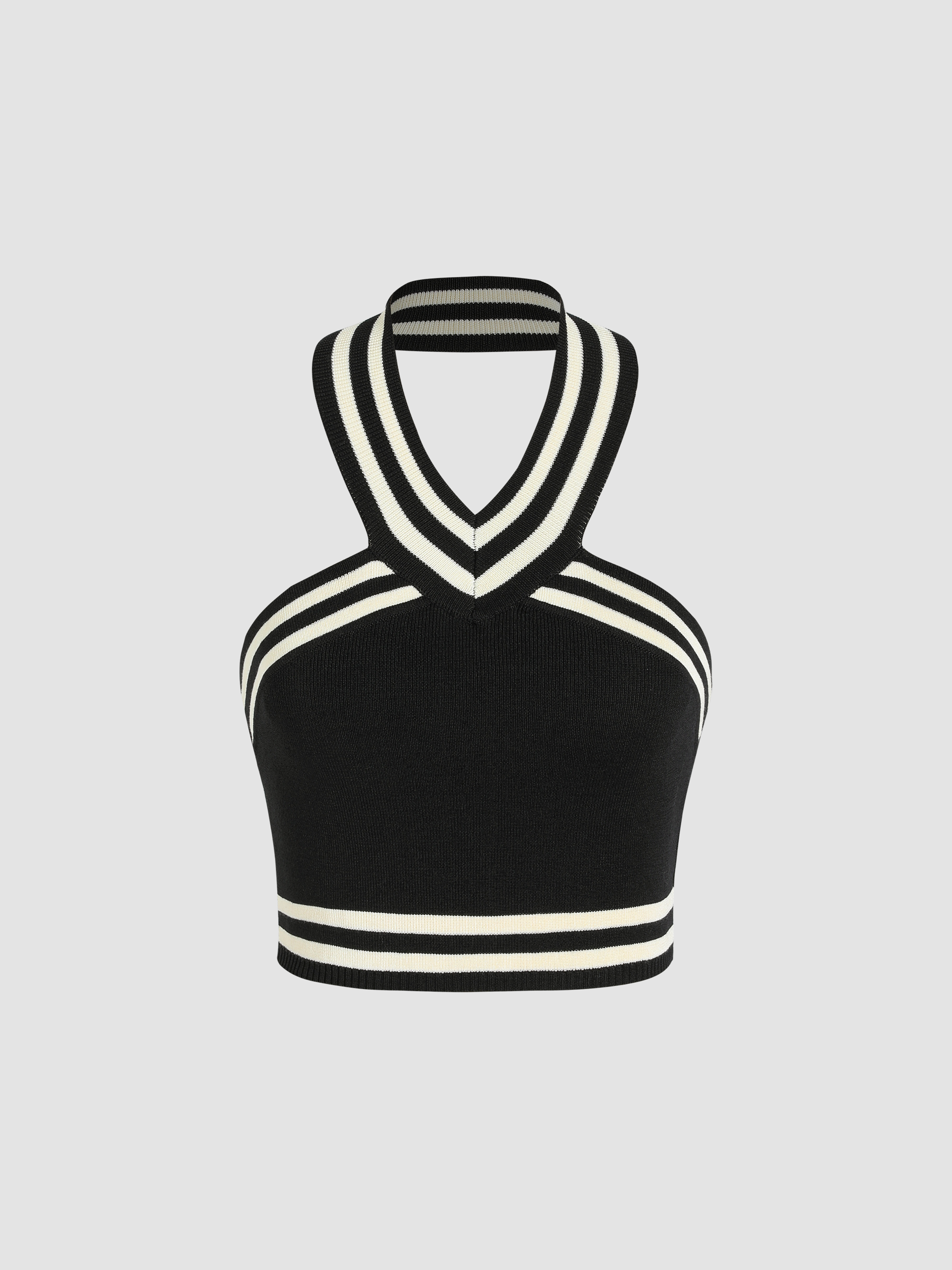 Striped Halter Knit Crop Top Cider