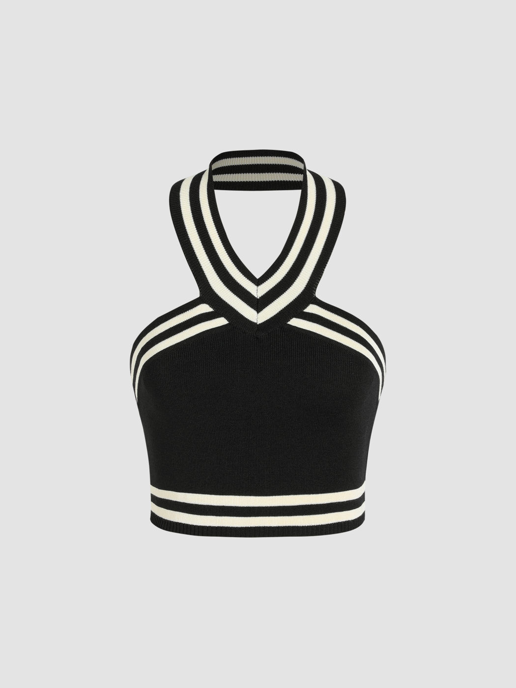 Striped Halter Knit Crop Top