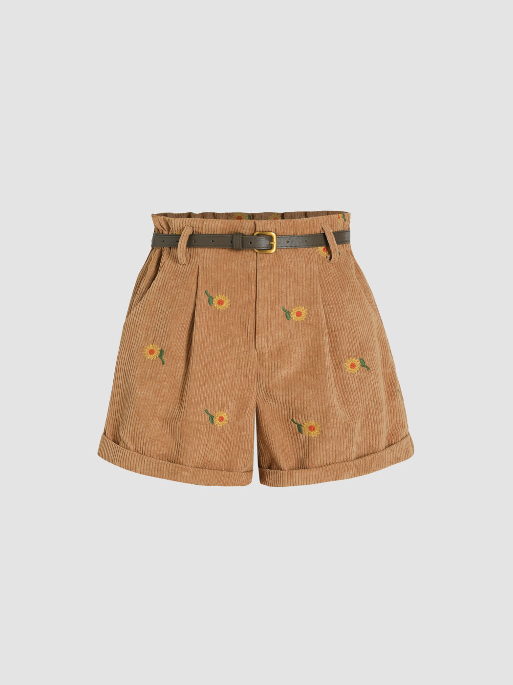 Ditsy Floral Cord Shorts mit Gürtel