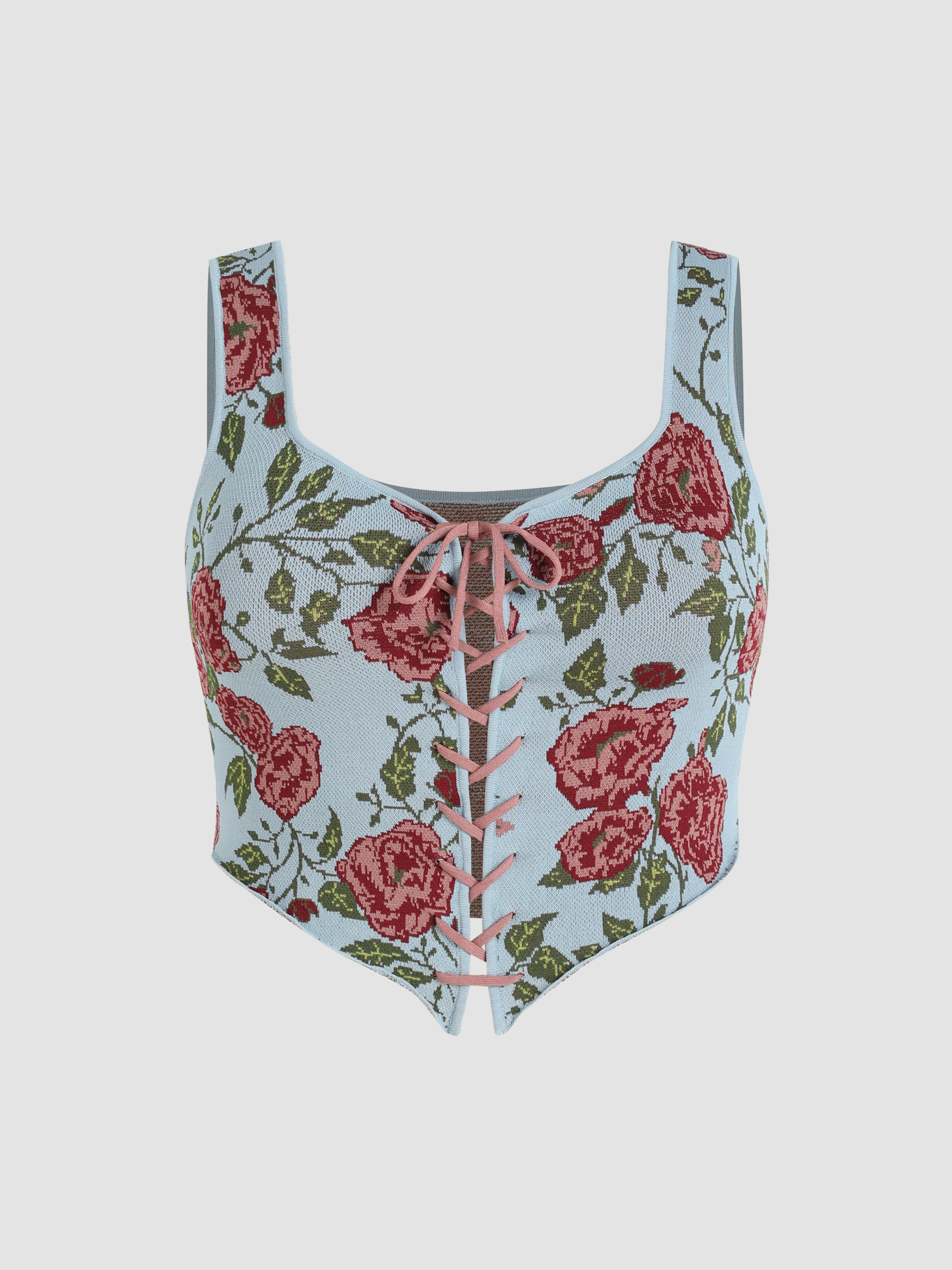 Floral Lace Up Sweater Vest Curve & Plus Cider