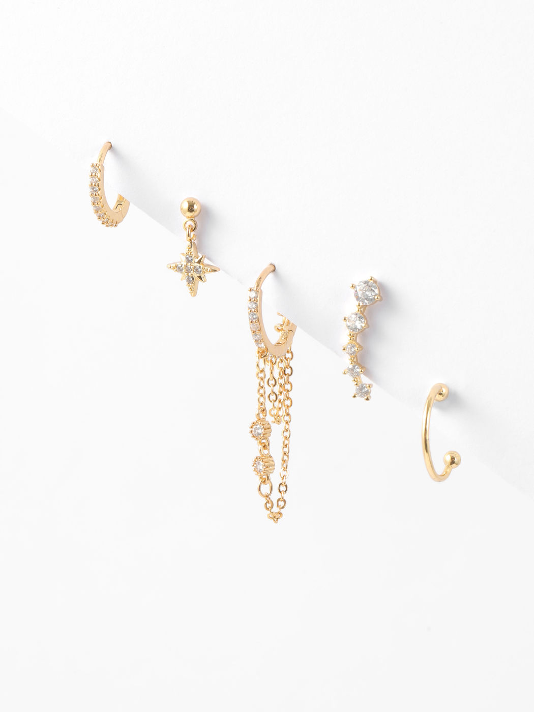 5pcs Star & Chain Rhinestone Decor Earrings